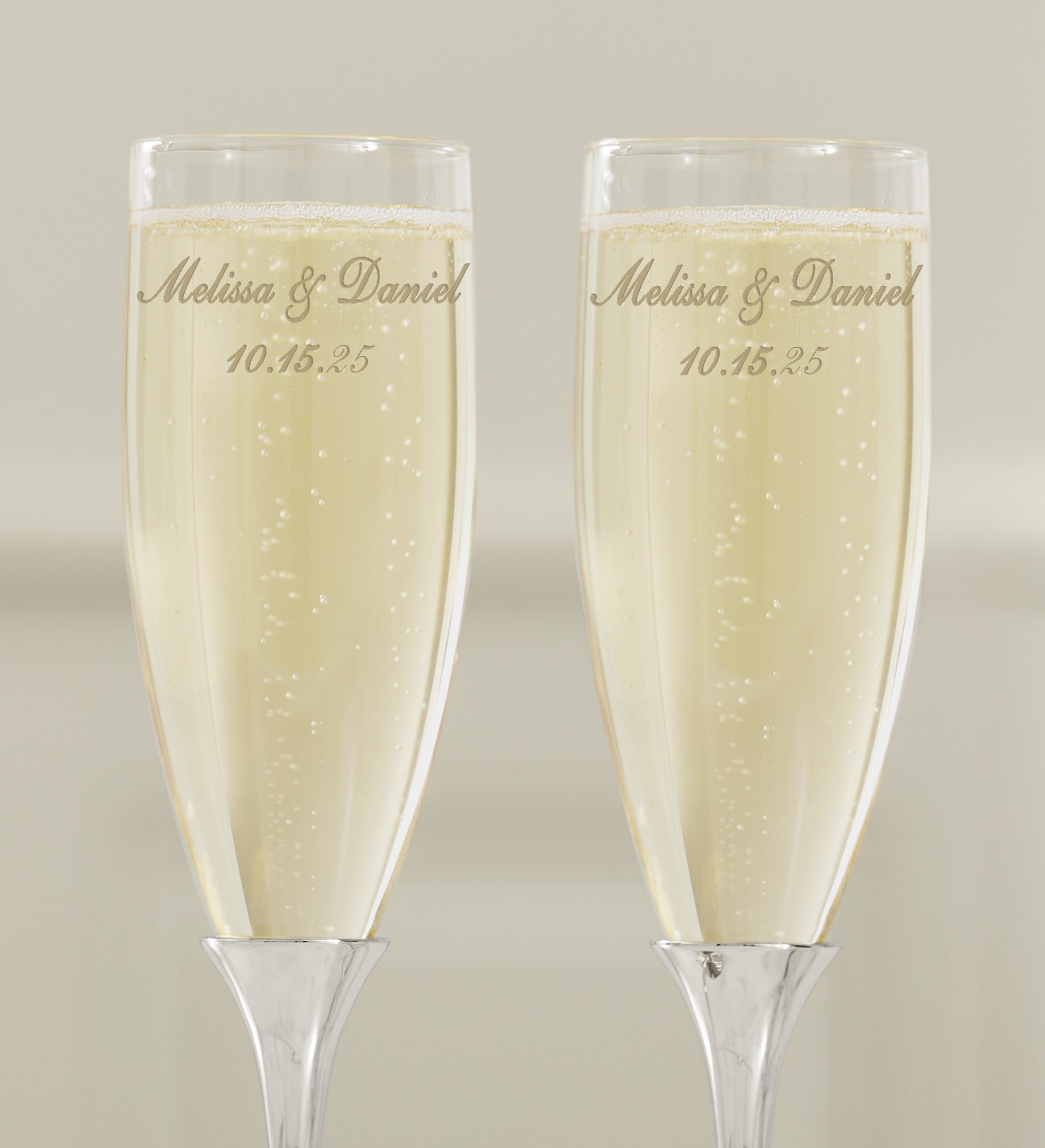 Classic Personalized Silver Wedding Flute Set