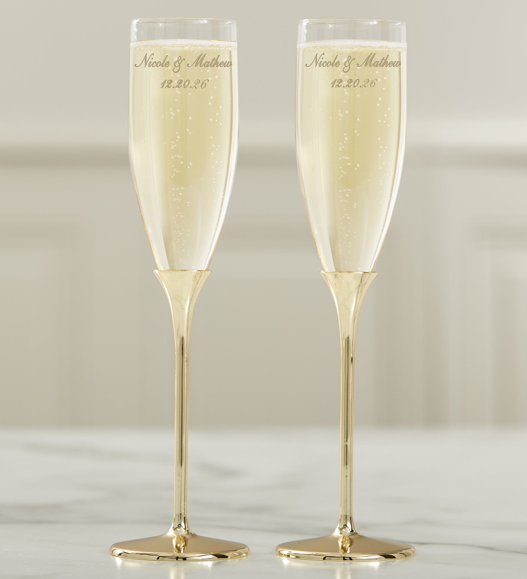 Classic Personalized Gold Wedding Flute Set