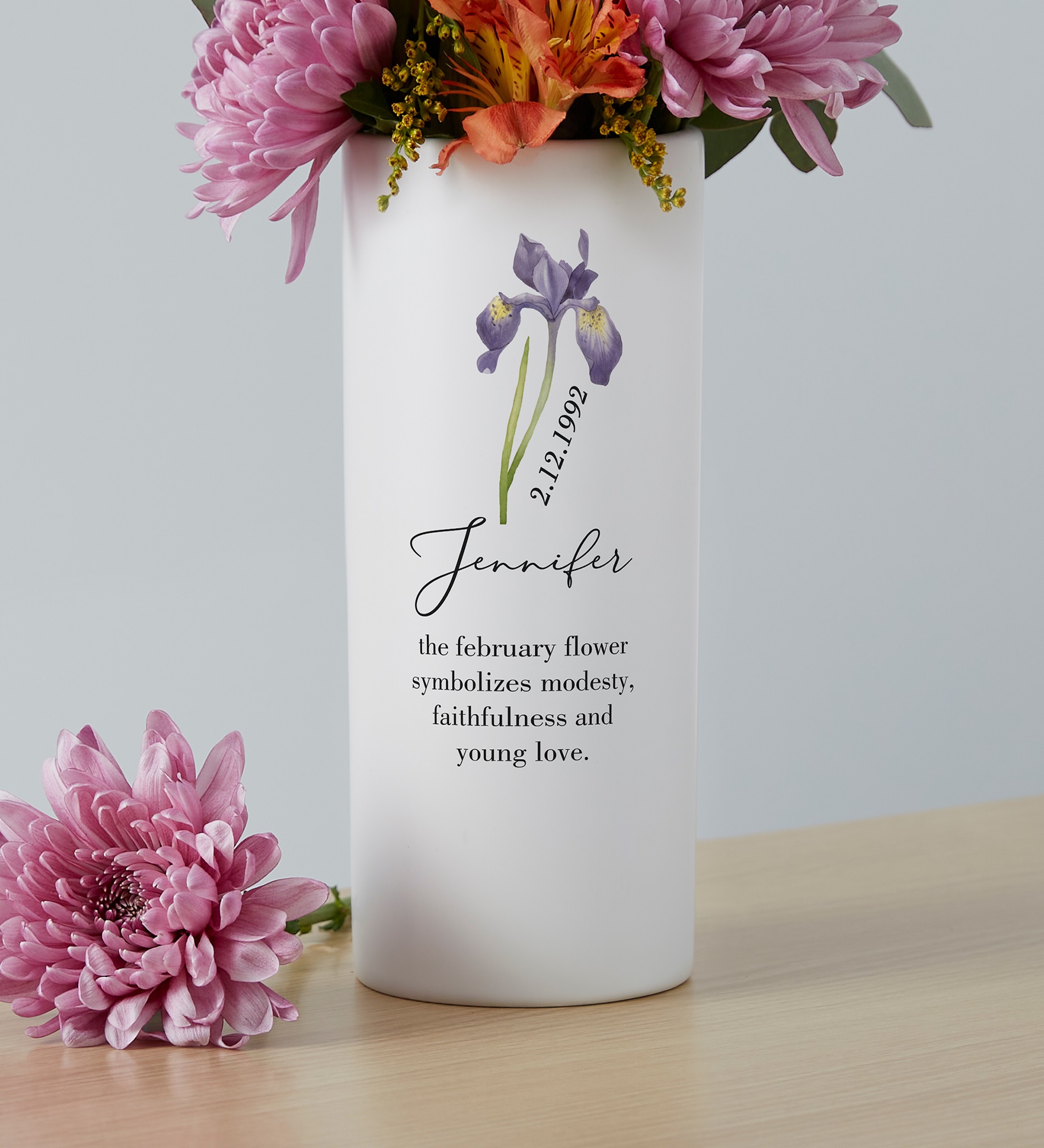 Birth Month Flower Personalized White Flower Vase