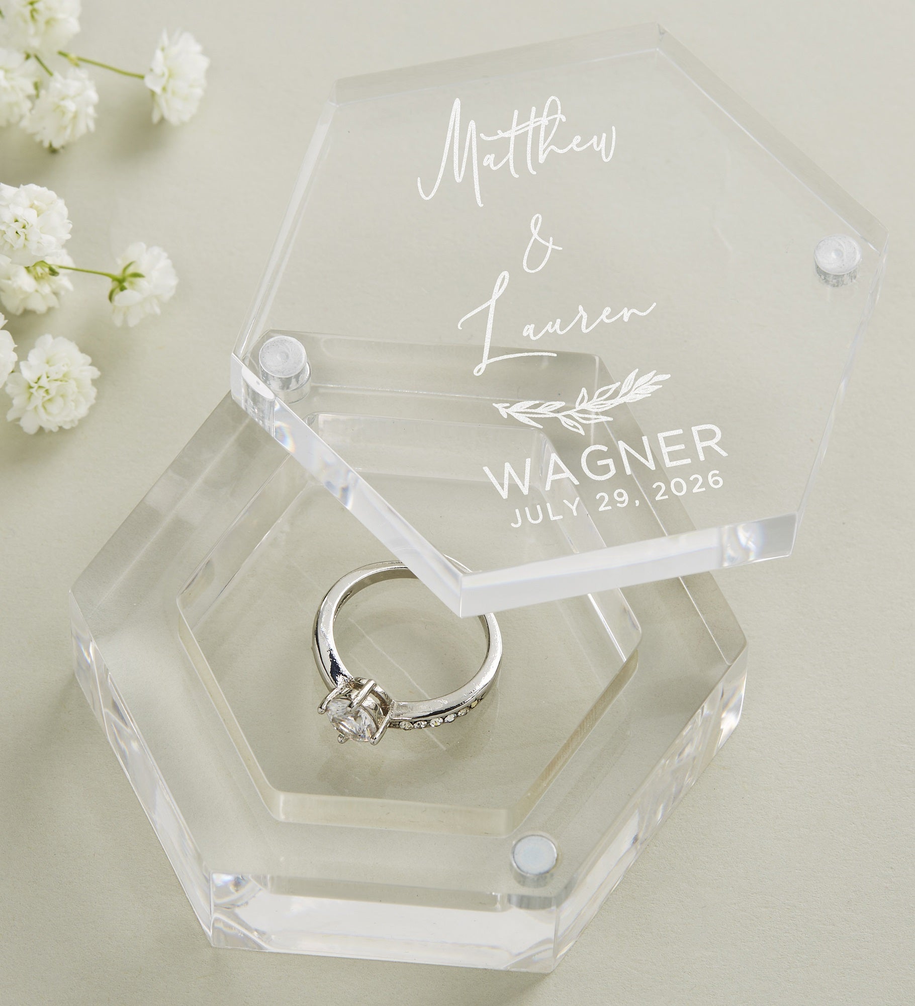 Elegant Couple Personalized Acrylic Ring Box