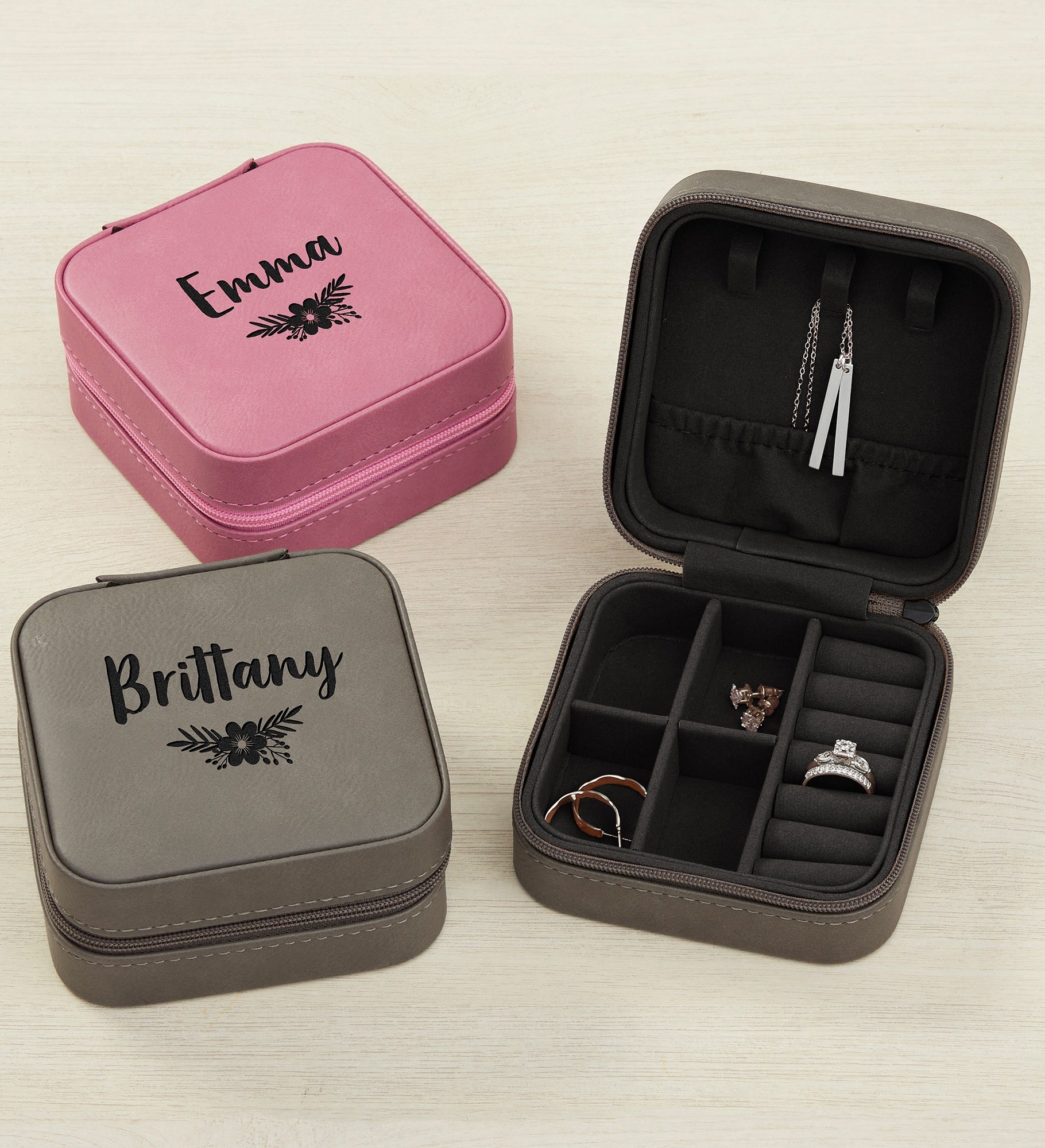 Floral Reflection Personalized Leatherette Jewelry Case