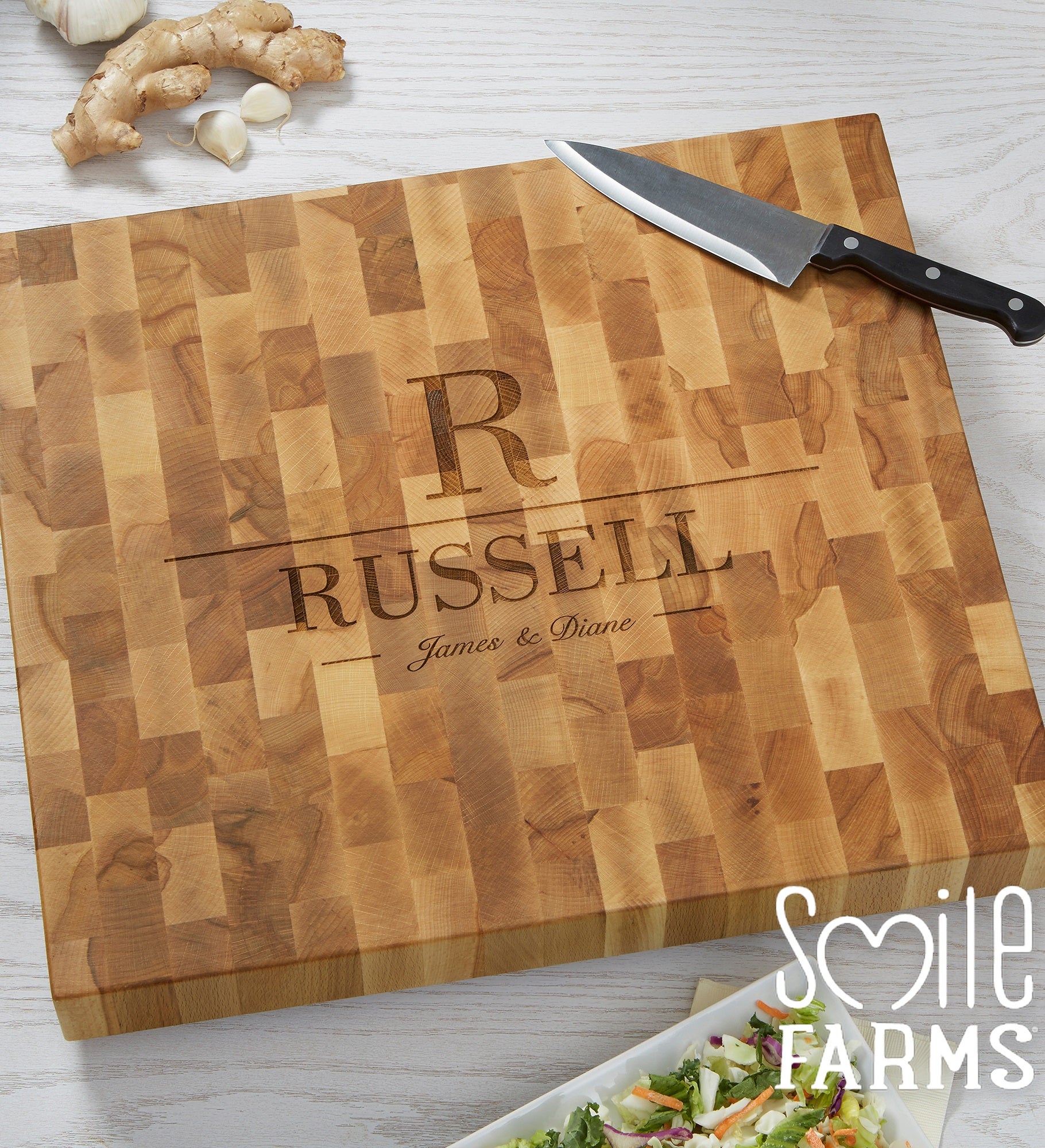 Smile Farms   Decorative Name & Initial Personalized Butcher Block Cutting Board