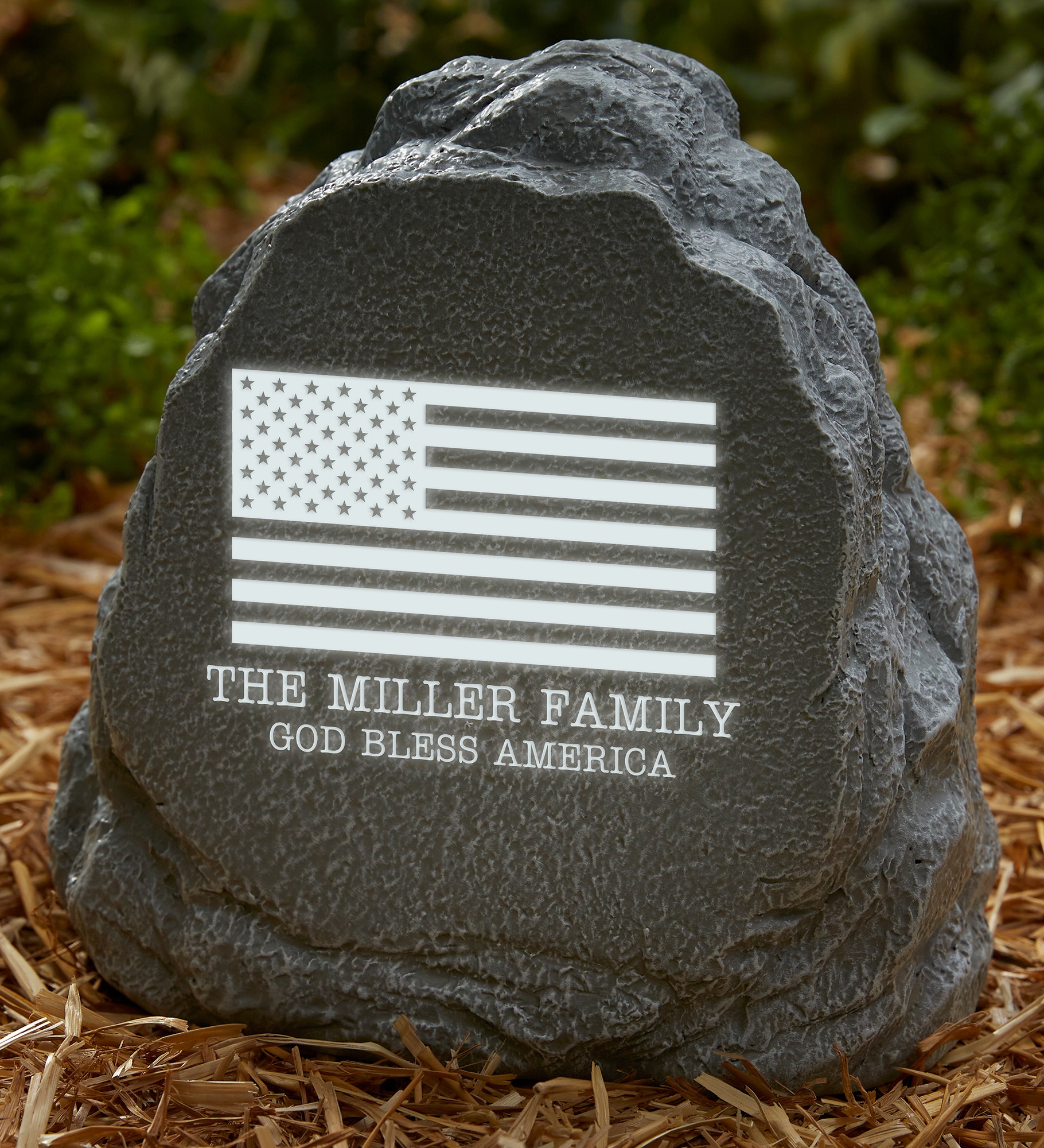 American Flag Personalized LED Outdoor Garden Stone
