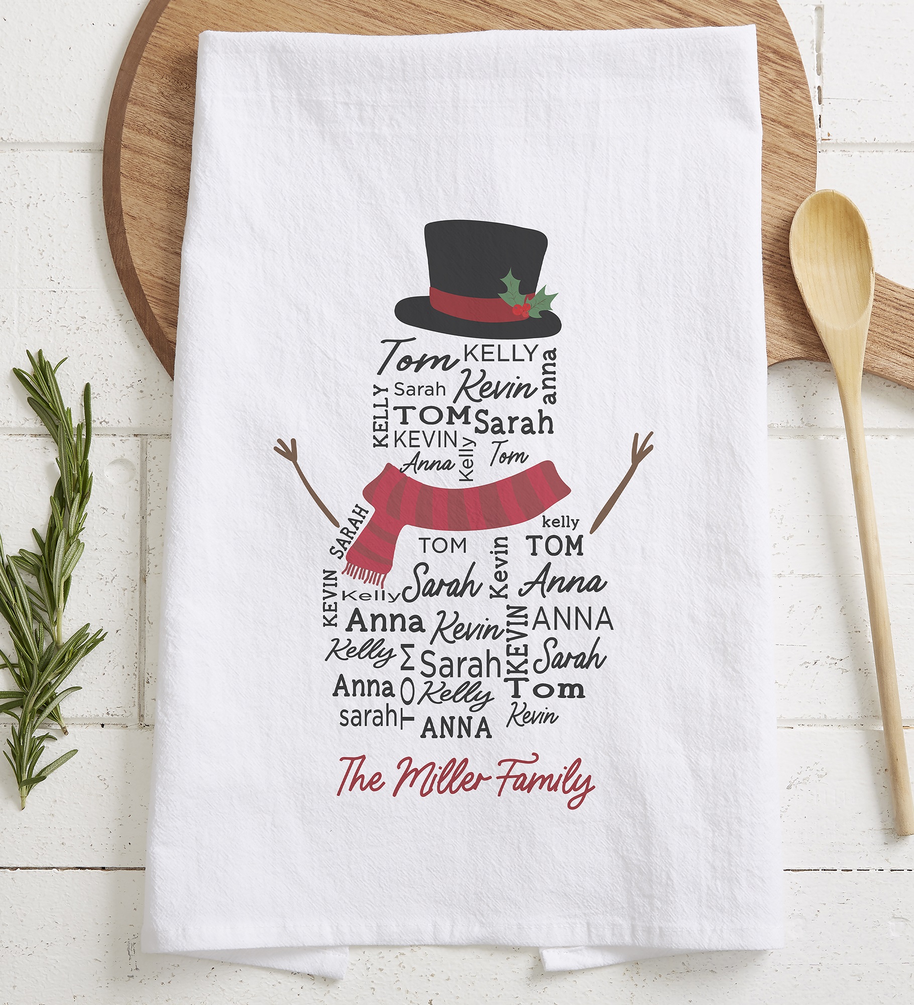 Snowman Repeating Name Personalized Christmas Tea Towel