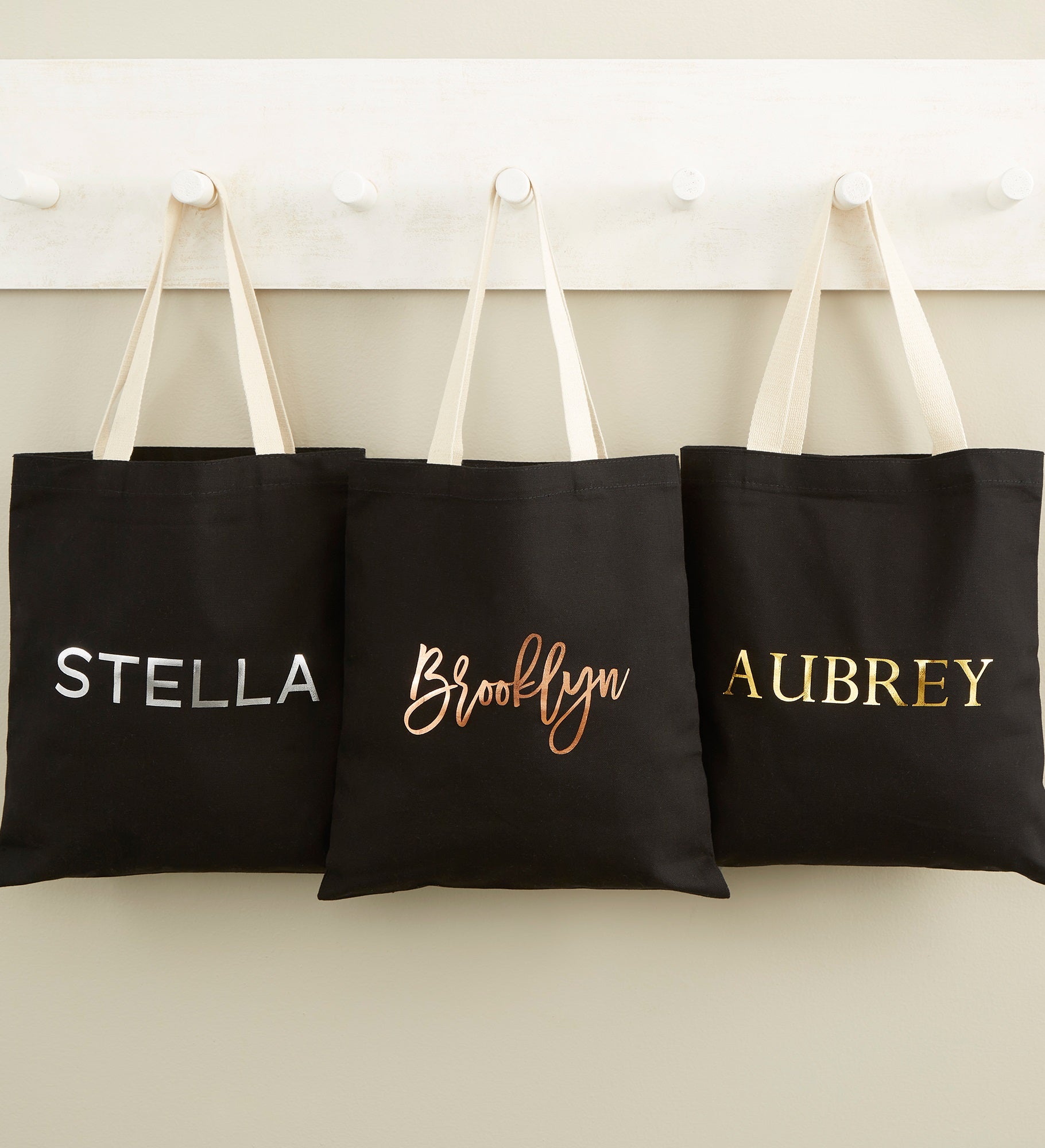 Metallic Foil Name Personalized Black Tote Bag