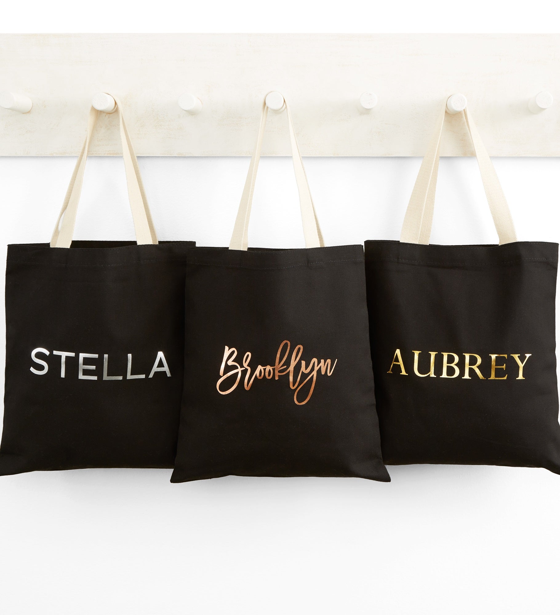 Metallic Foil Name Personalized Black Tote Bag