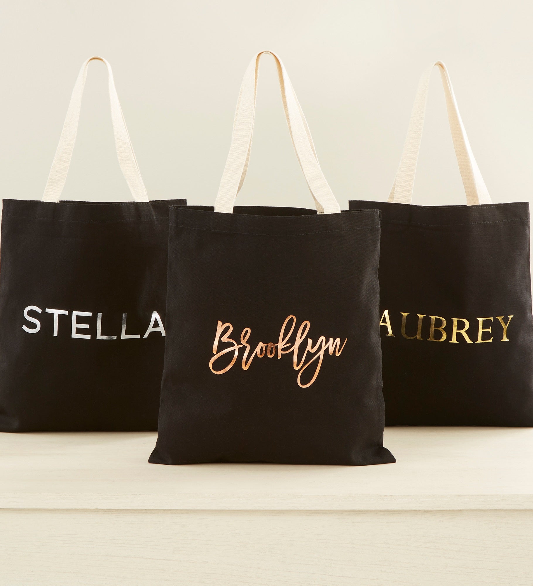 Metallic Foil Name Personalized Black Tote Bag