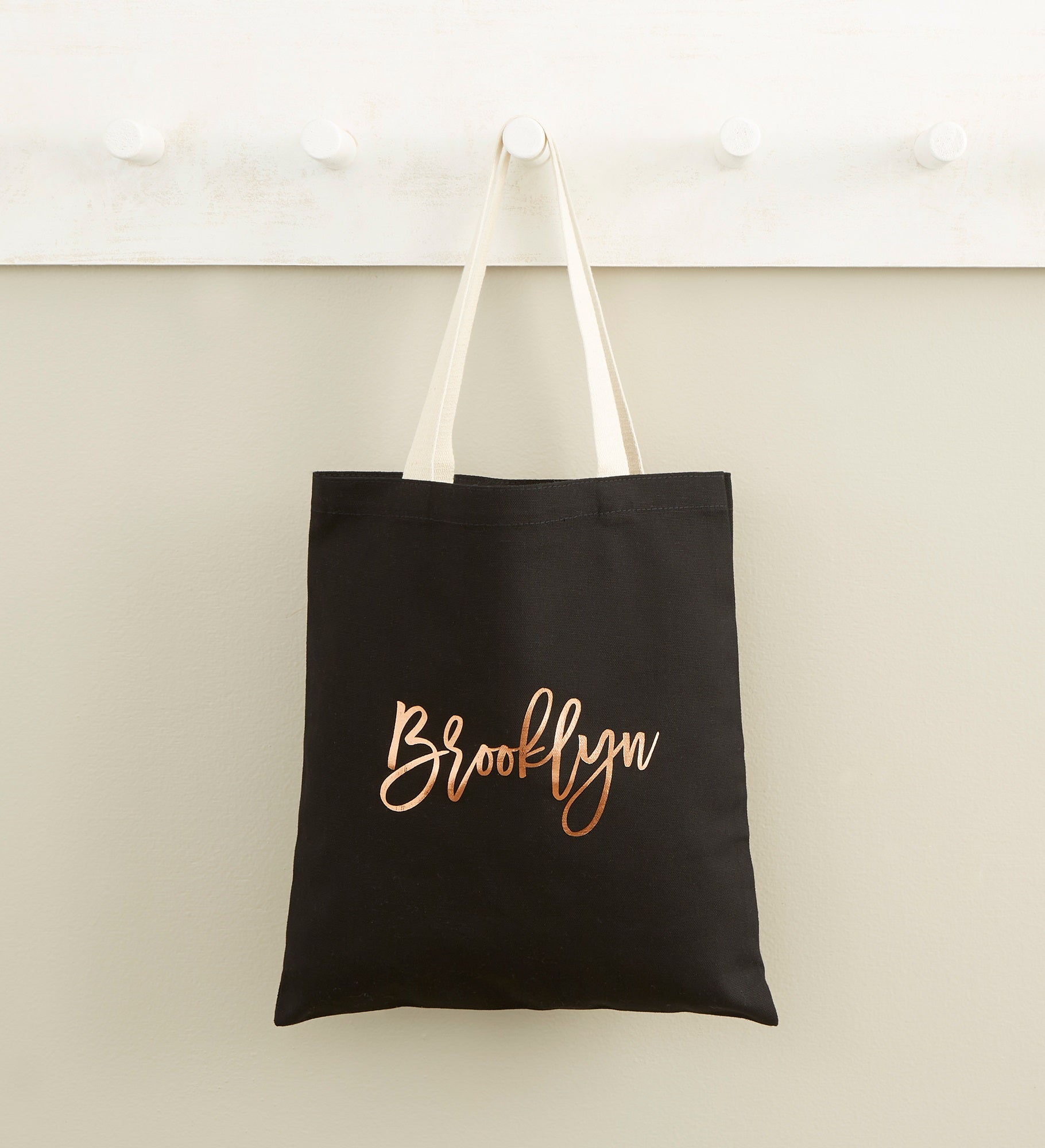 Metallic Foil Name Personalized Black Tote Bag