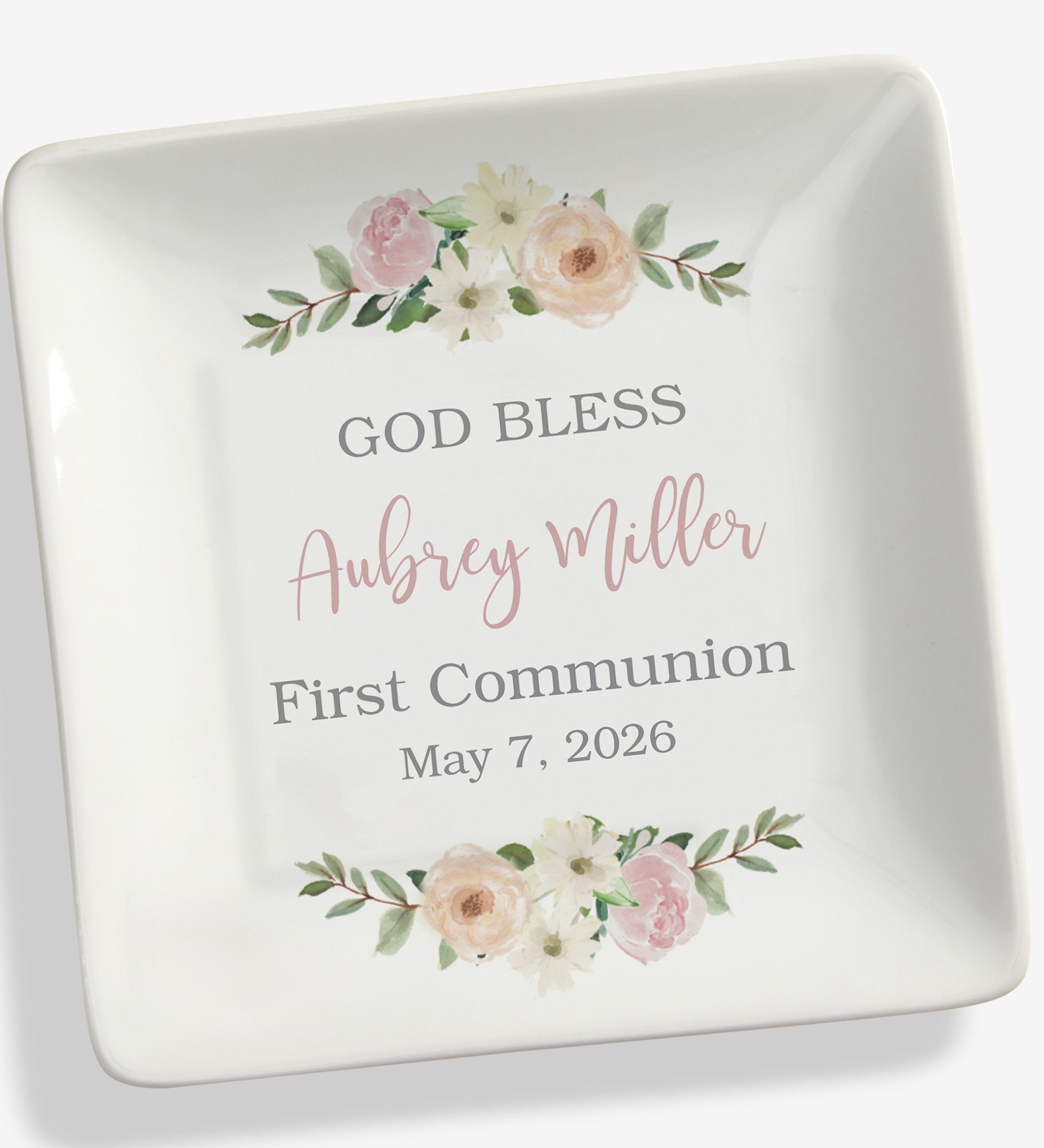 Floral First Communion Personalized Trinket Tray