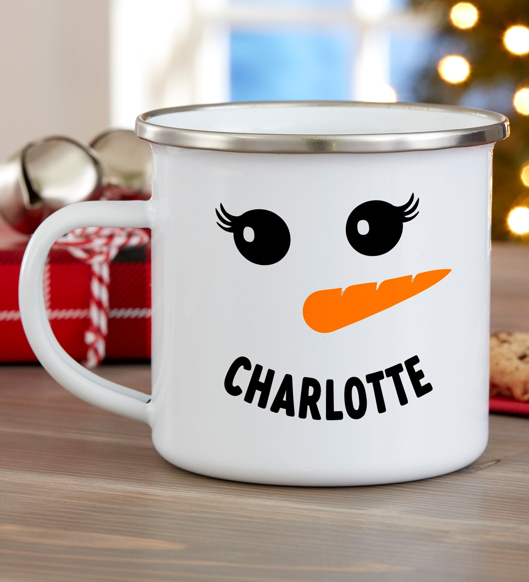 Smiling Snowman Personalized Enamel Mug