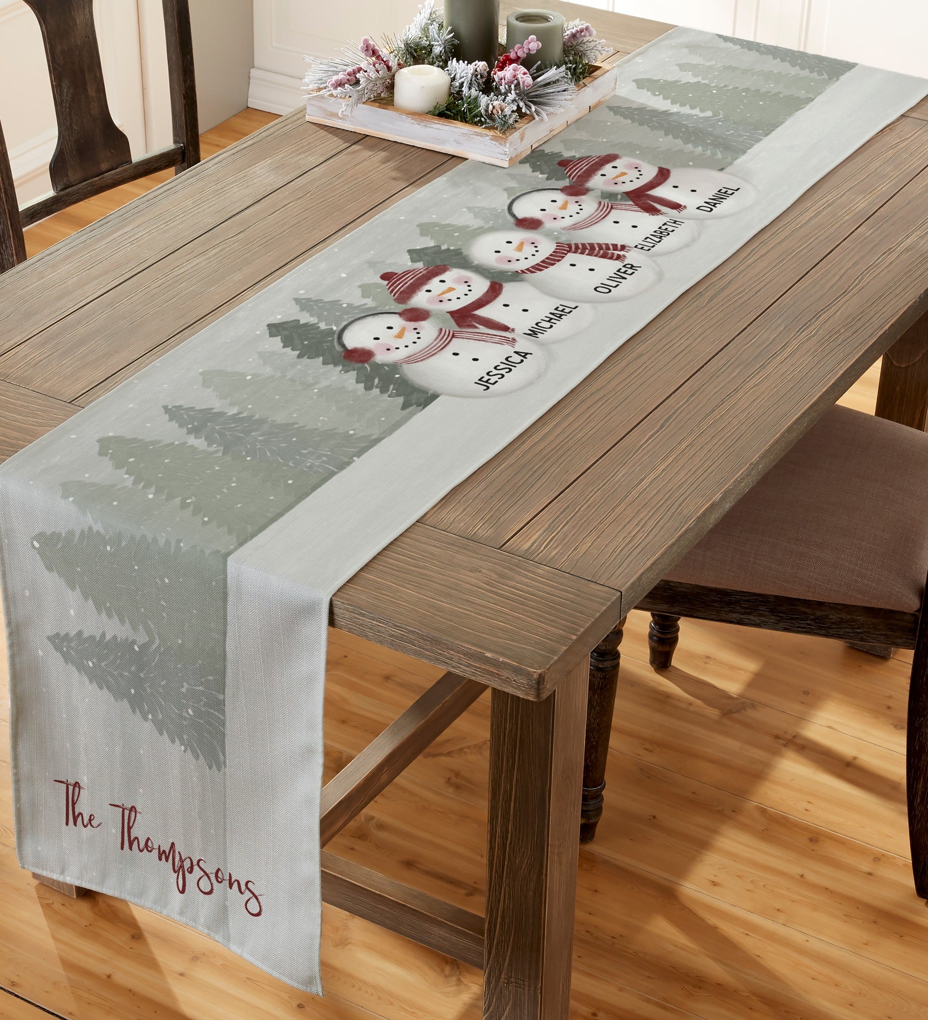 Watercolor Snowman Personalized Table Runner