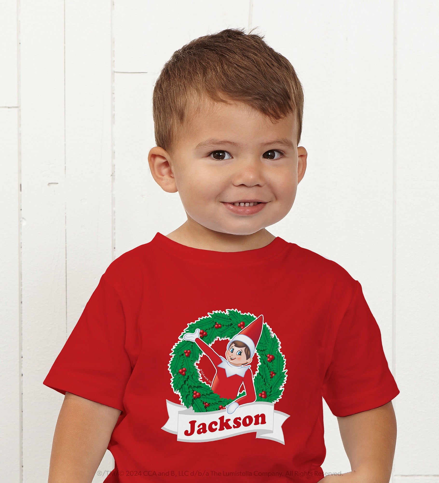 The Elf on the Shelf® Wreath Personalized Kids Shirts