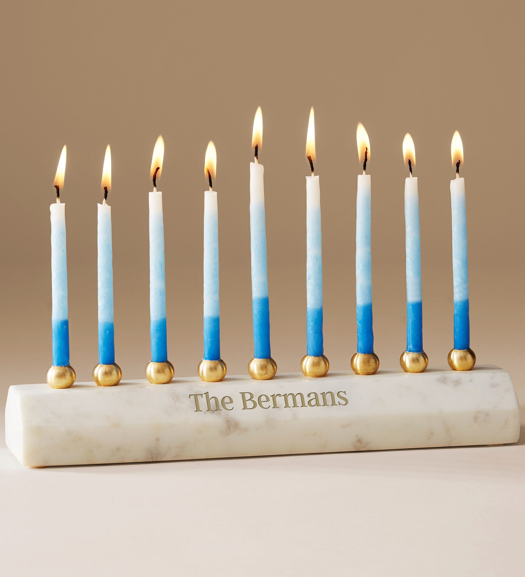 Engraved Faceted Marble Menorah