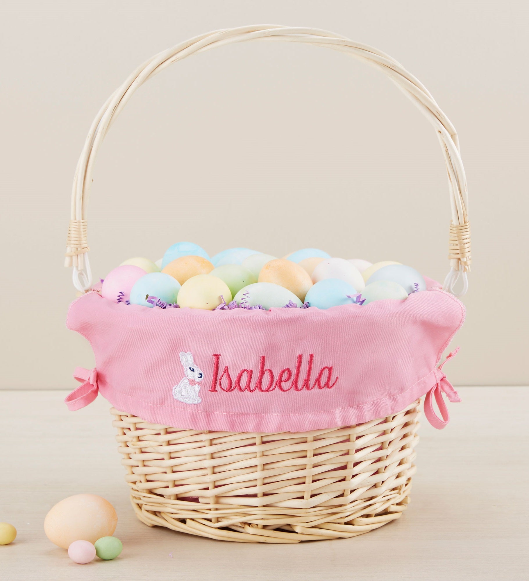 Bunny Name Embroidered Willow Easter Basket with Folding Handle