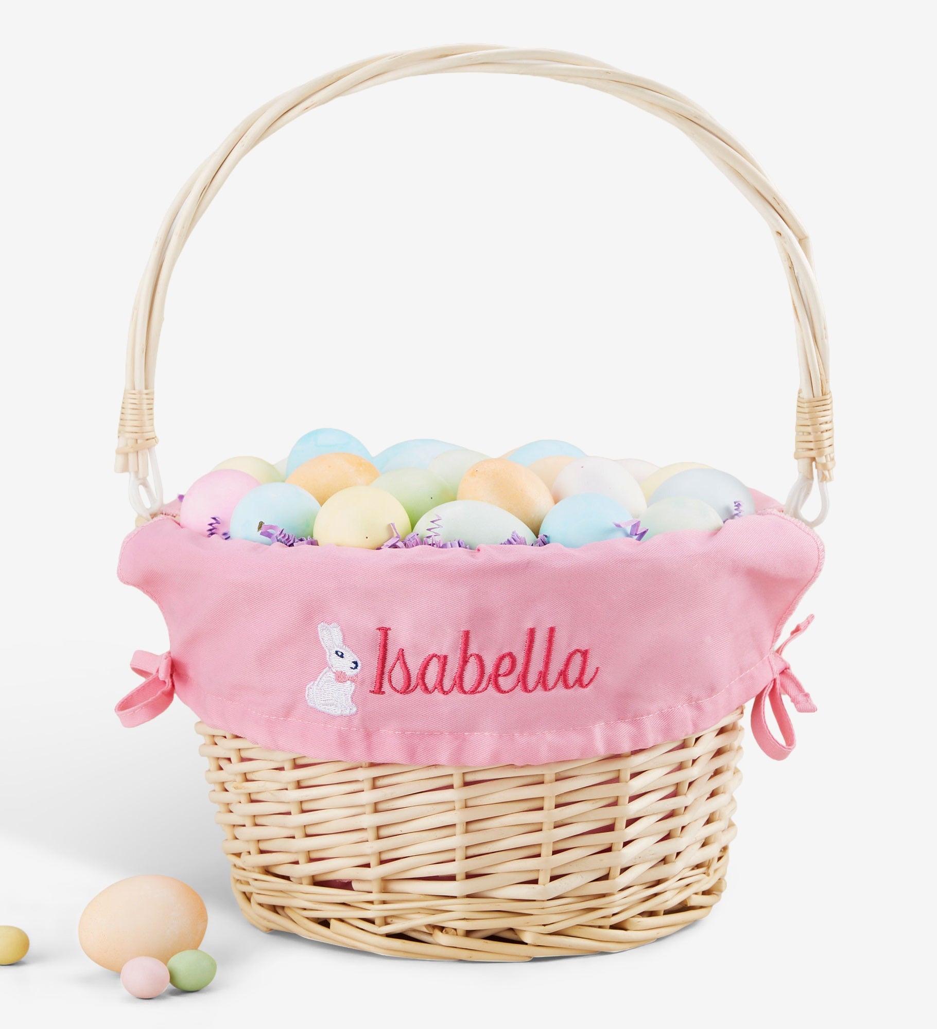 Bunny Name Embroidered Willow Easter Basket with Folding Handle