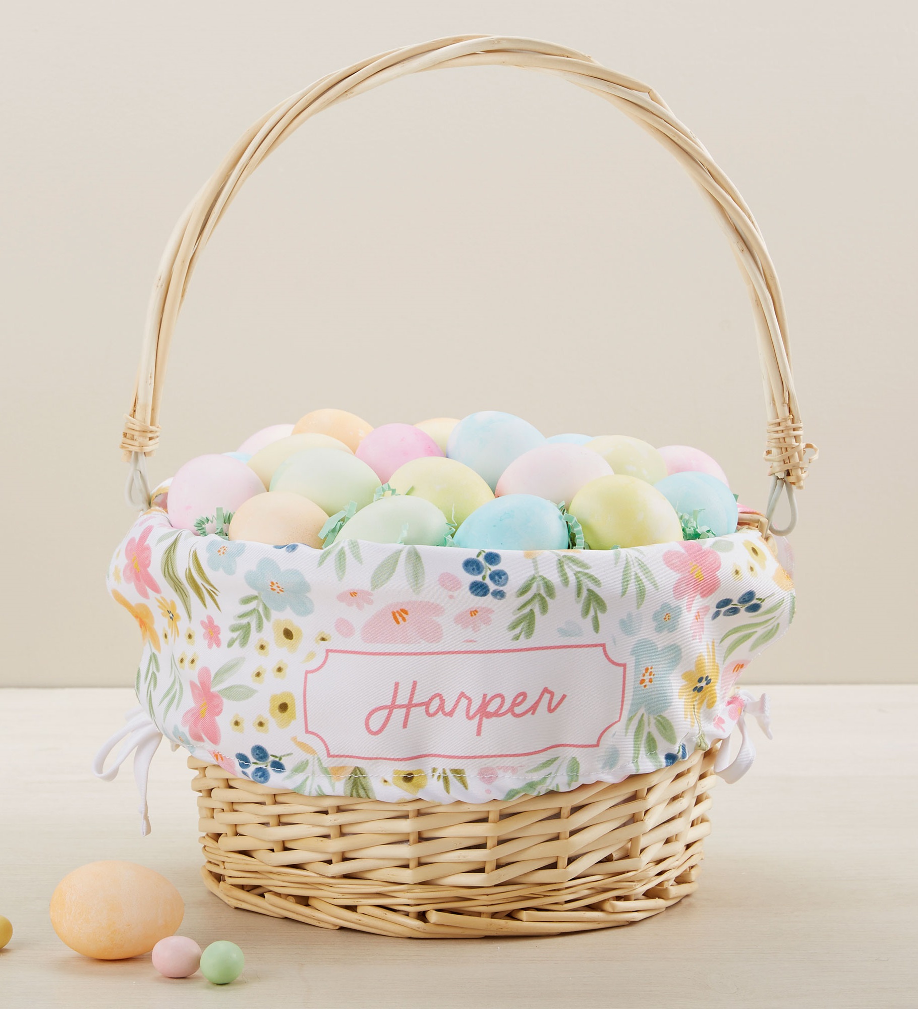 Easter Flowers Personalized Easter Basket with Folding Handle