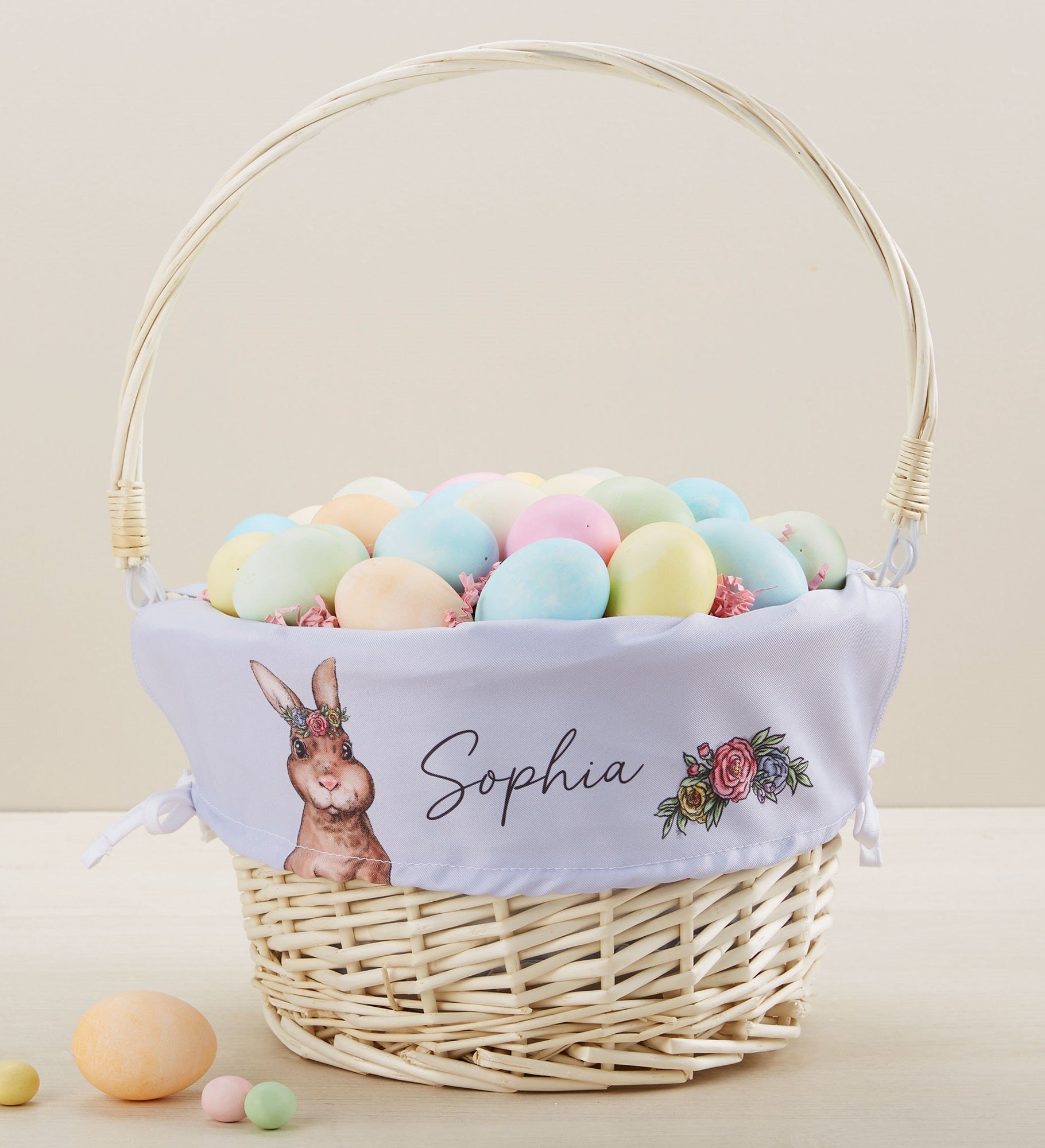 Easter Girl Bunny Personalized Easter Basket with Folding Handle