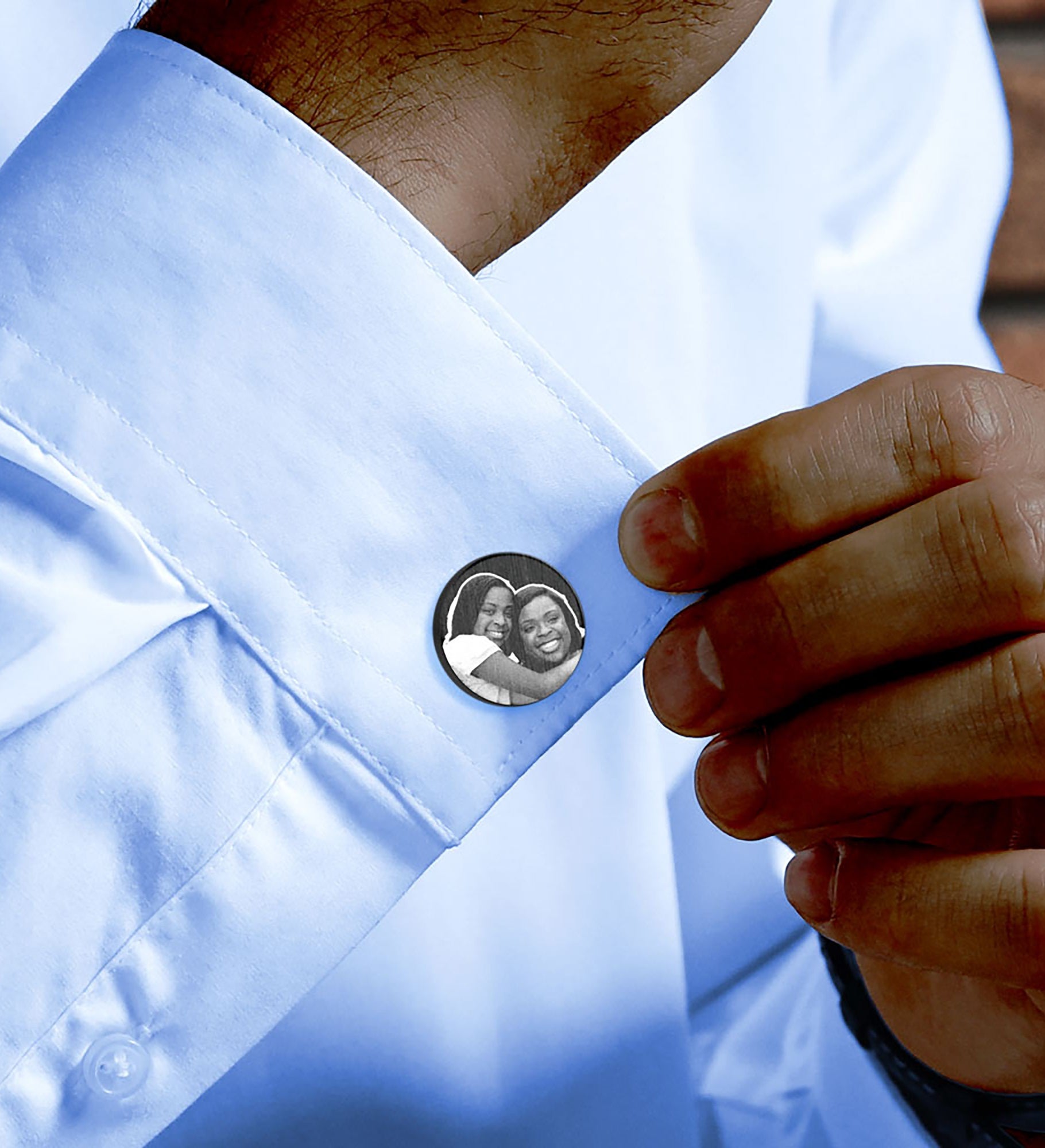 Personalized Round Photo Black Tone Cufflinks