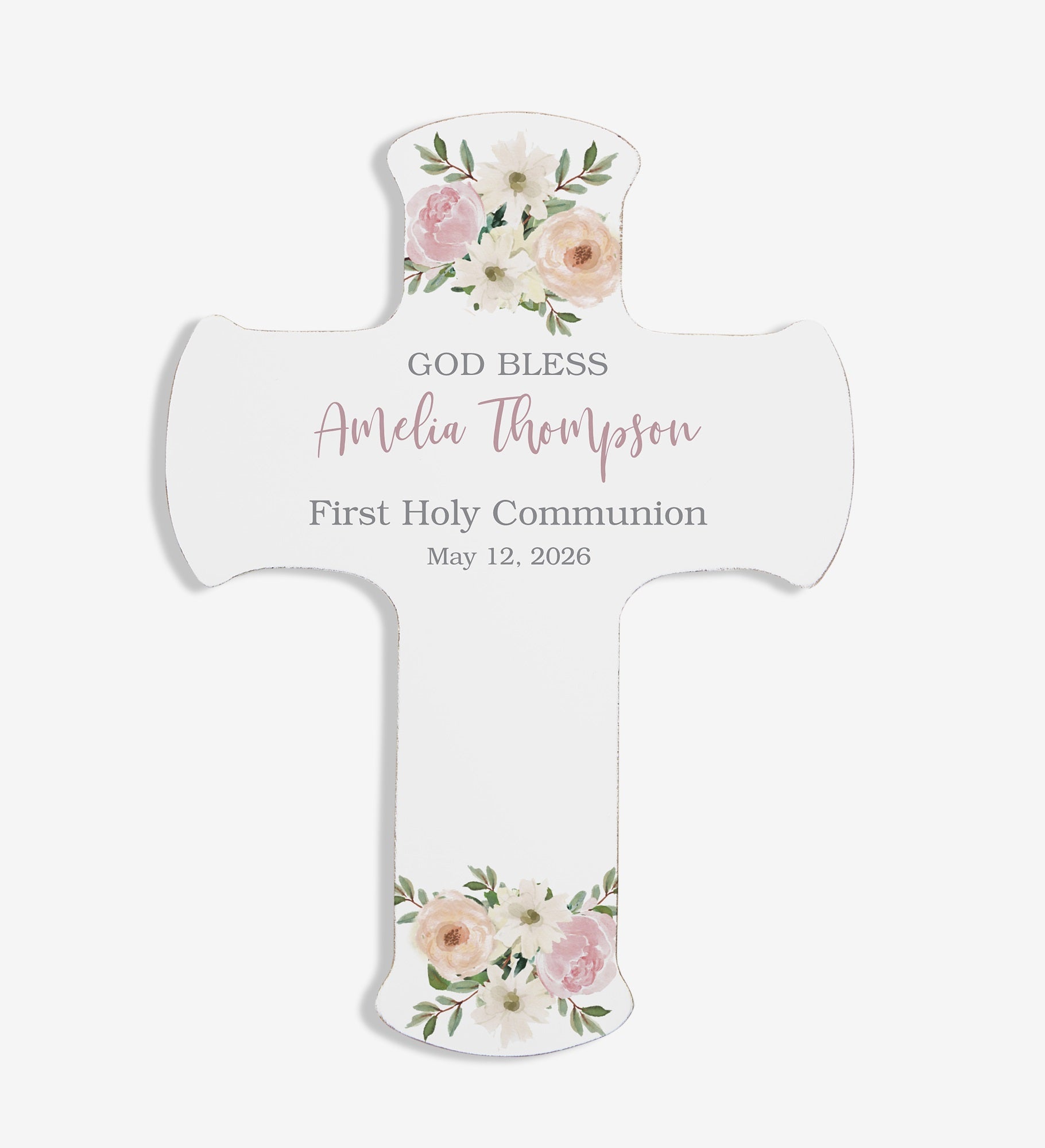 Floral First Communion Personalized Cross