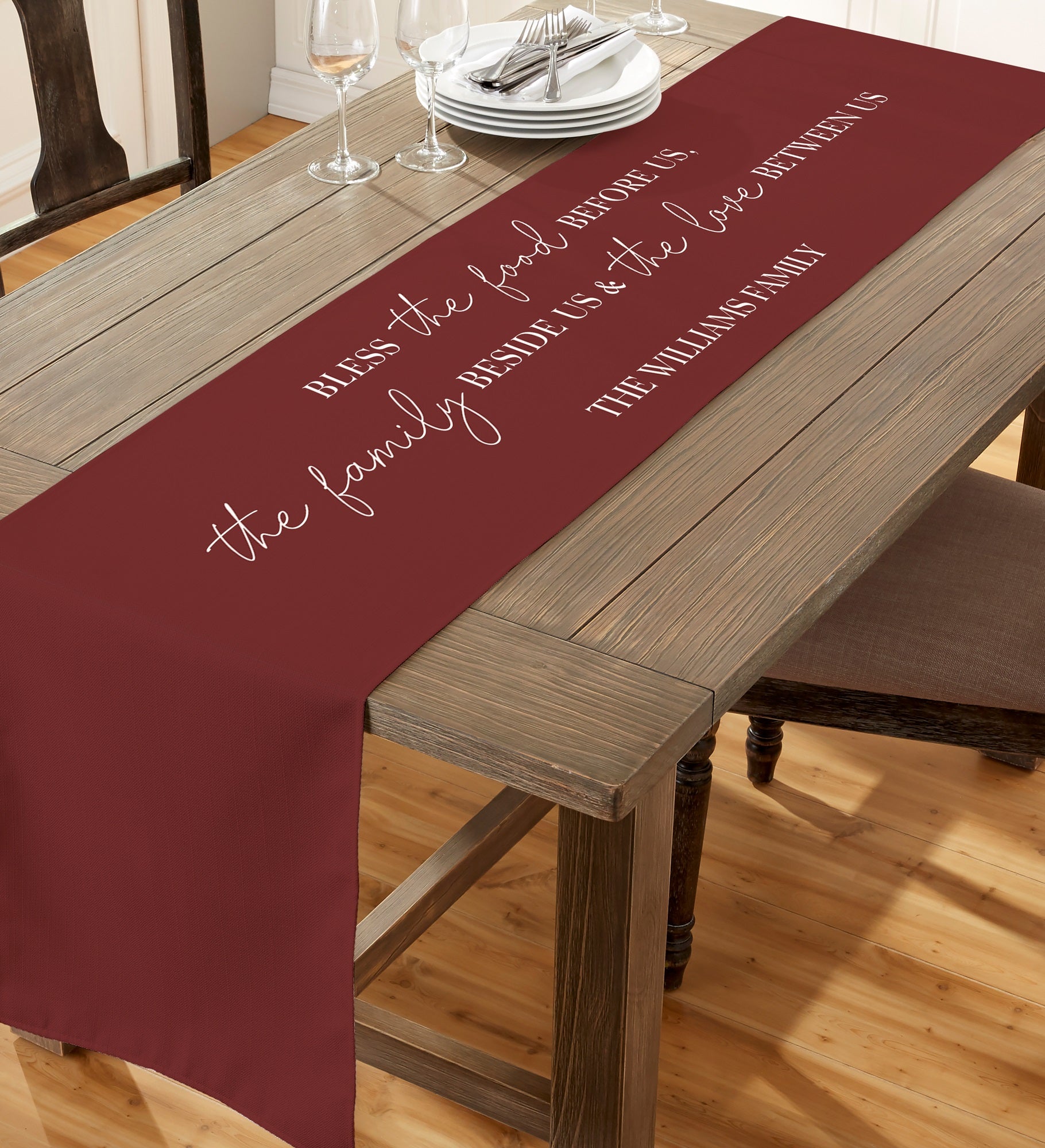 Bless the Food Before Us Personalized Table Runner