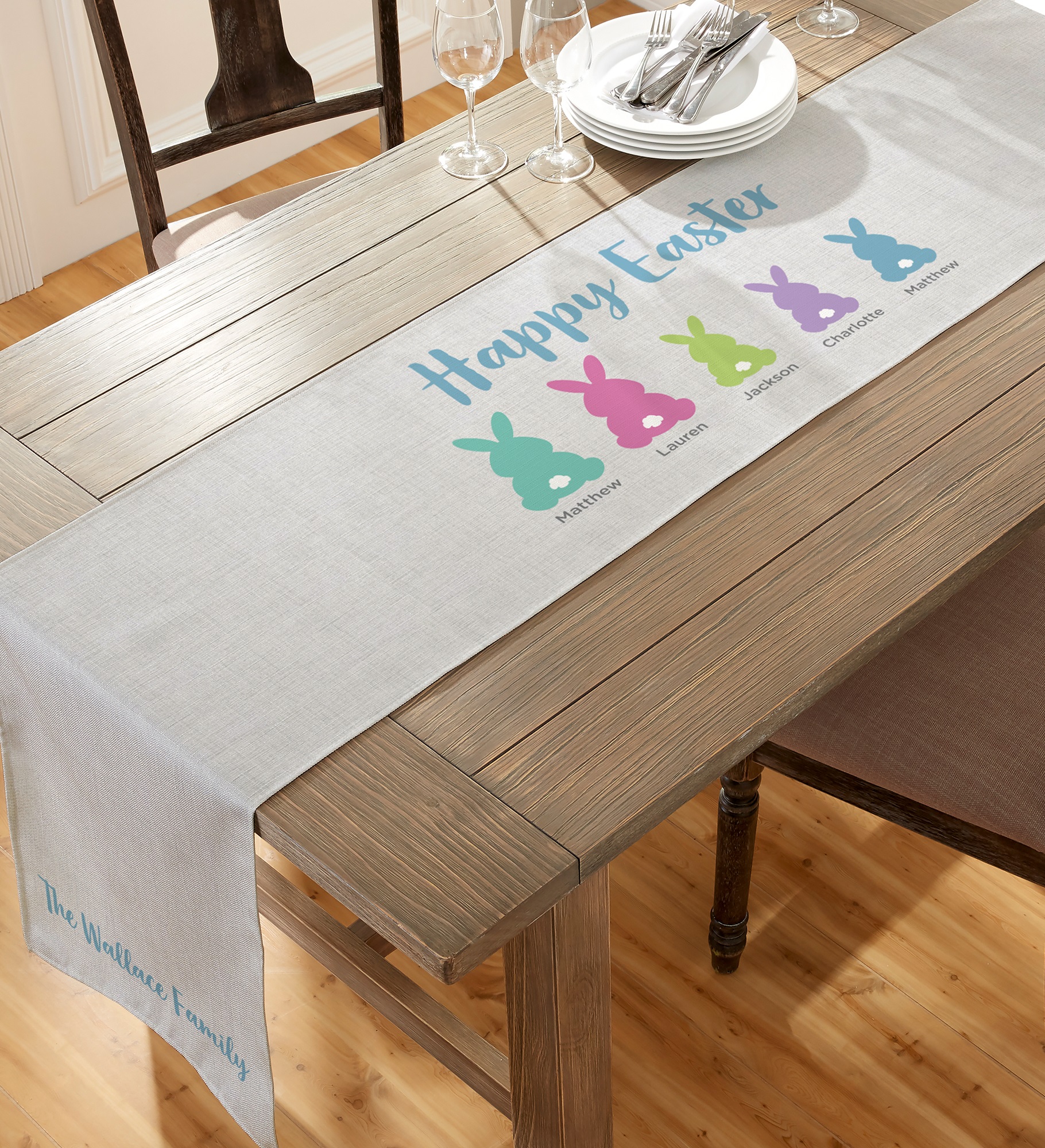 Pastel Bunny Personalized Table Runner