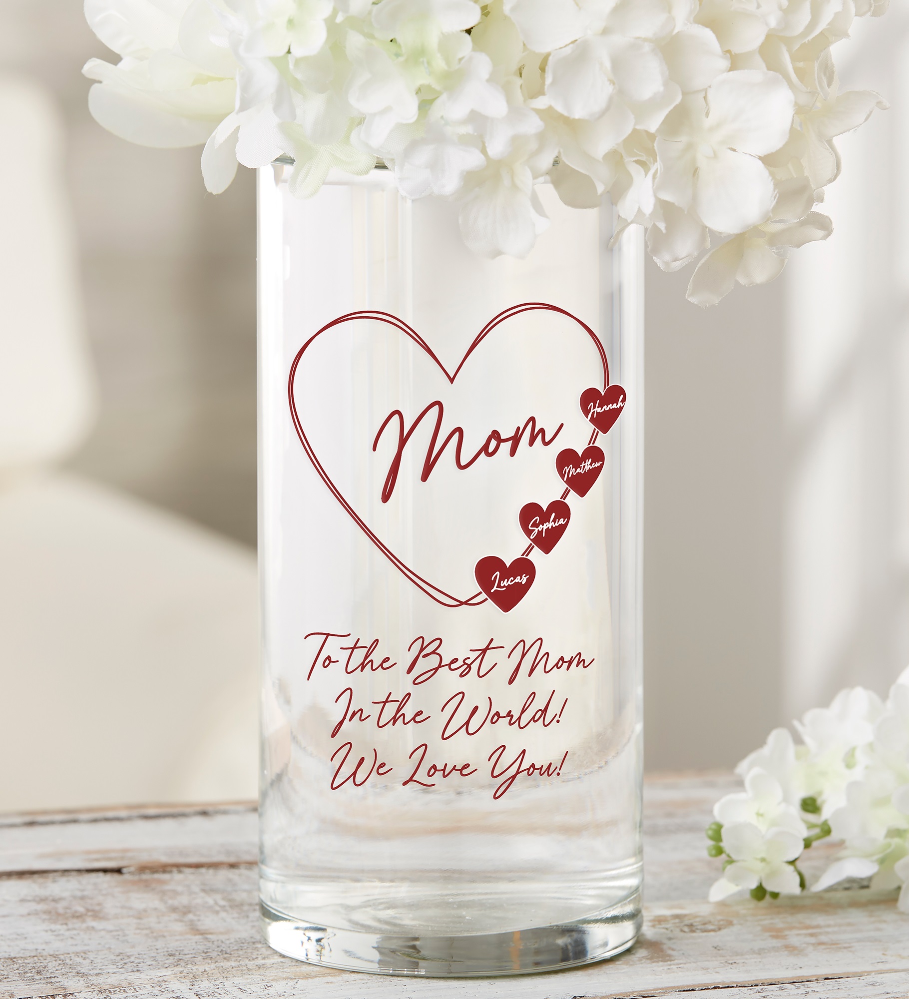 A Mother's Heart Personalized Cylinder Glass Flower Vase