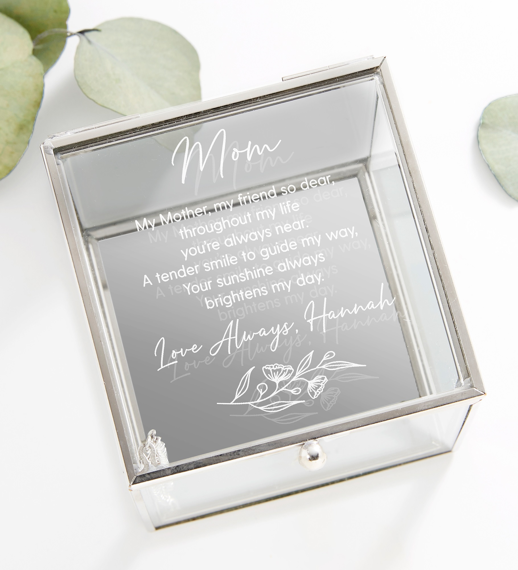 Floral Message For Mom Personalized Glass Jewelry Box 