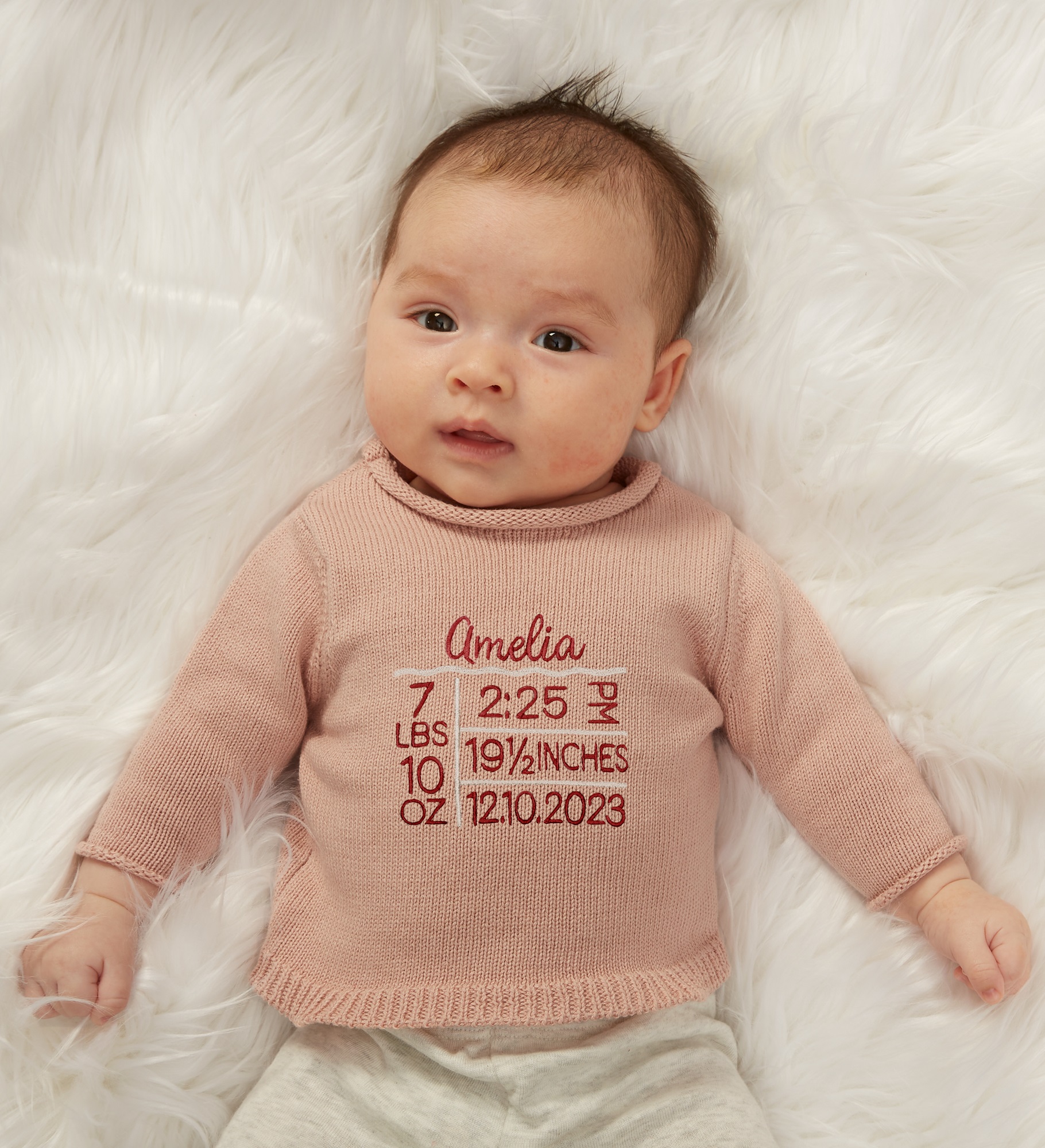 Birth Info Embroidered Baby Sweater