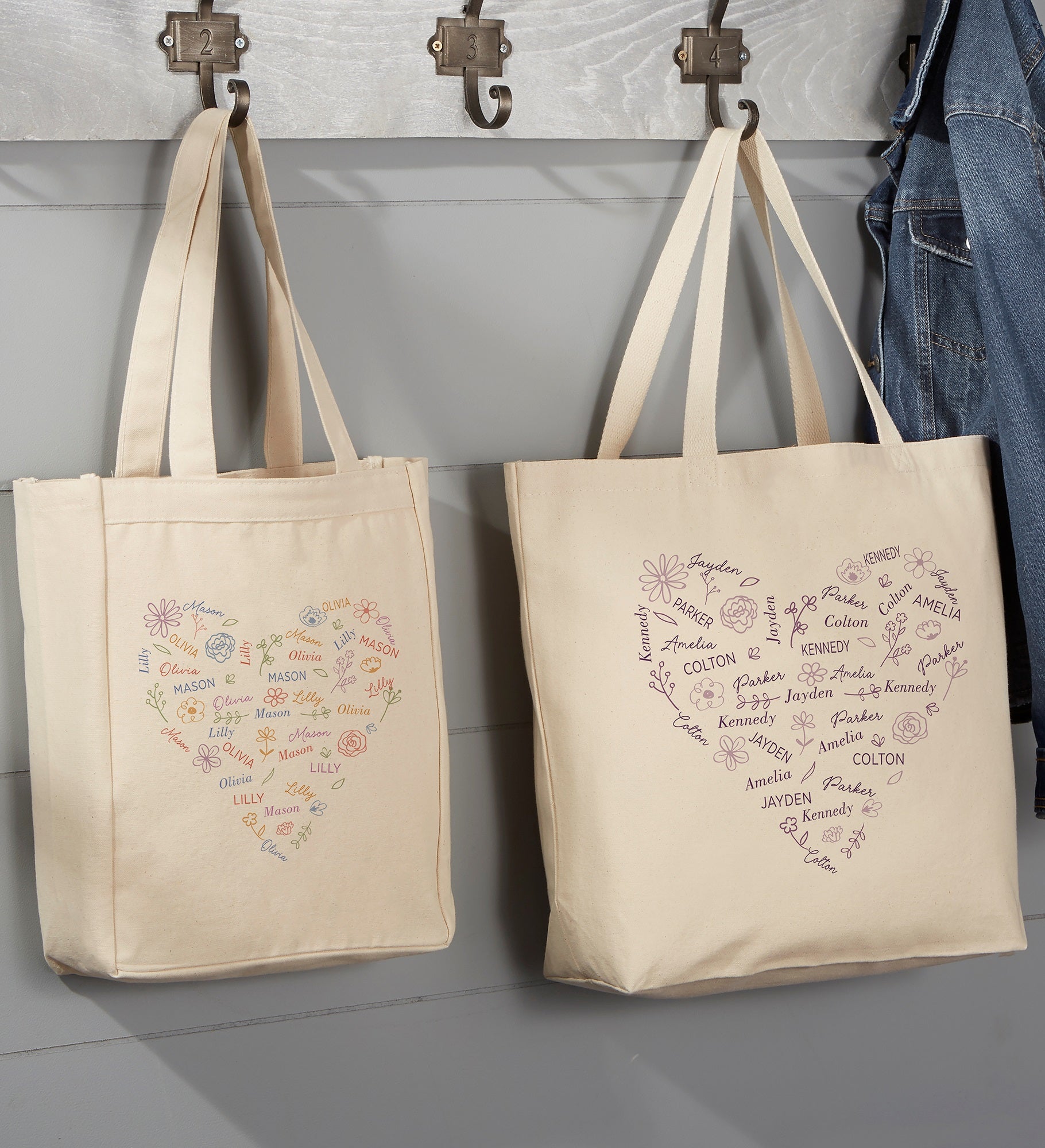 Blooming Heart Personalized Canvas Tote Bags