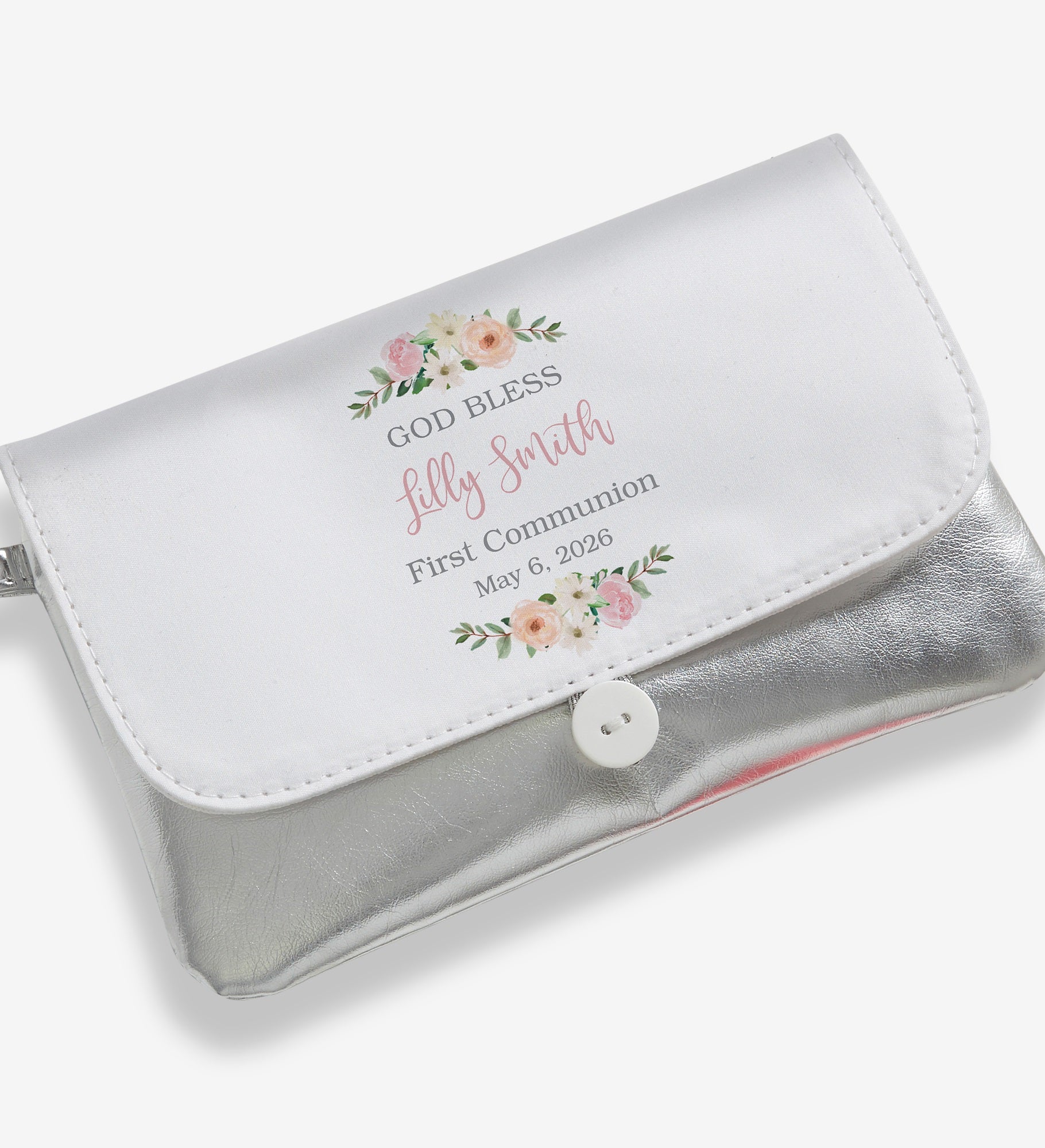 Floral First Communion Personalized Wristlet