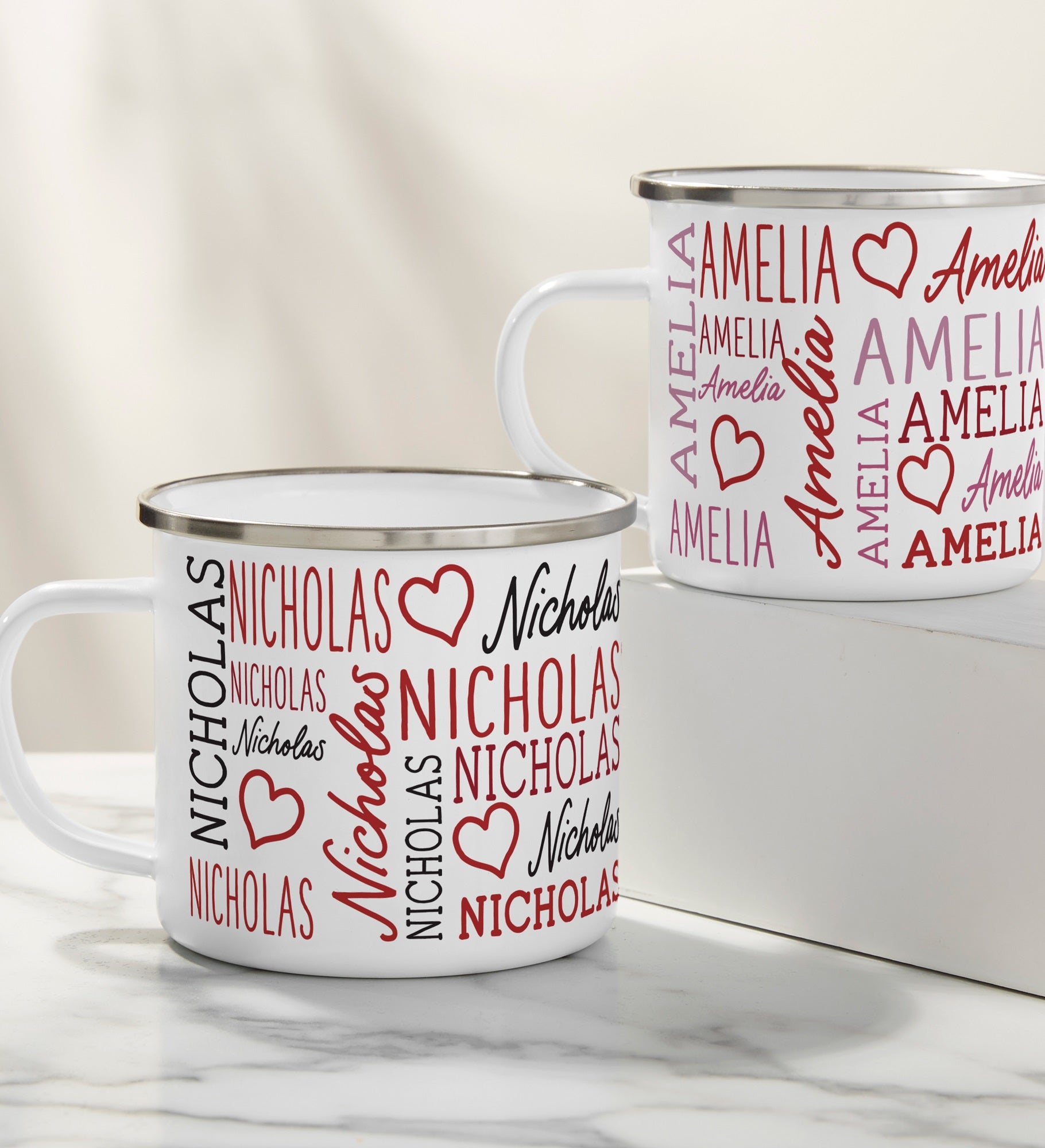 Repeating Name Heart Personalized Enamel Mug