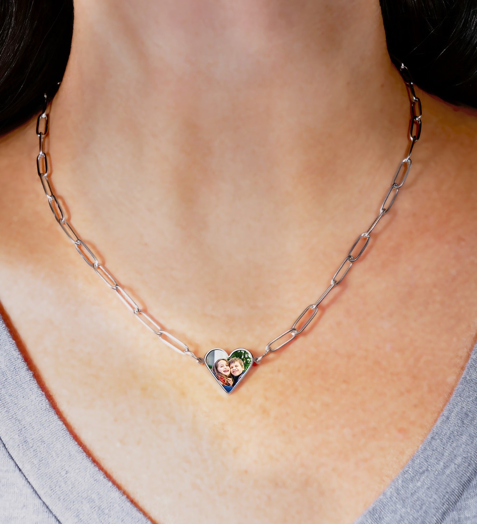 Personalized Photo Heart Chain Necklace