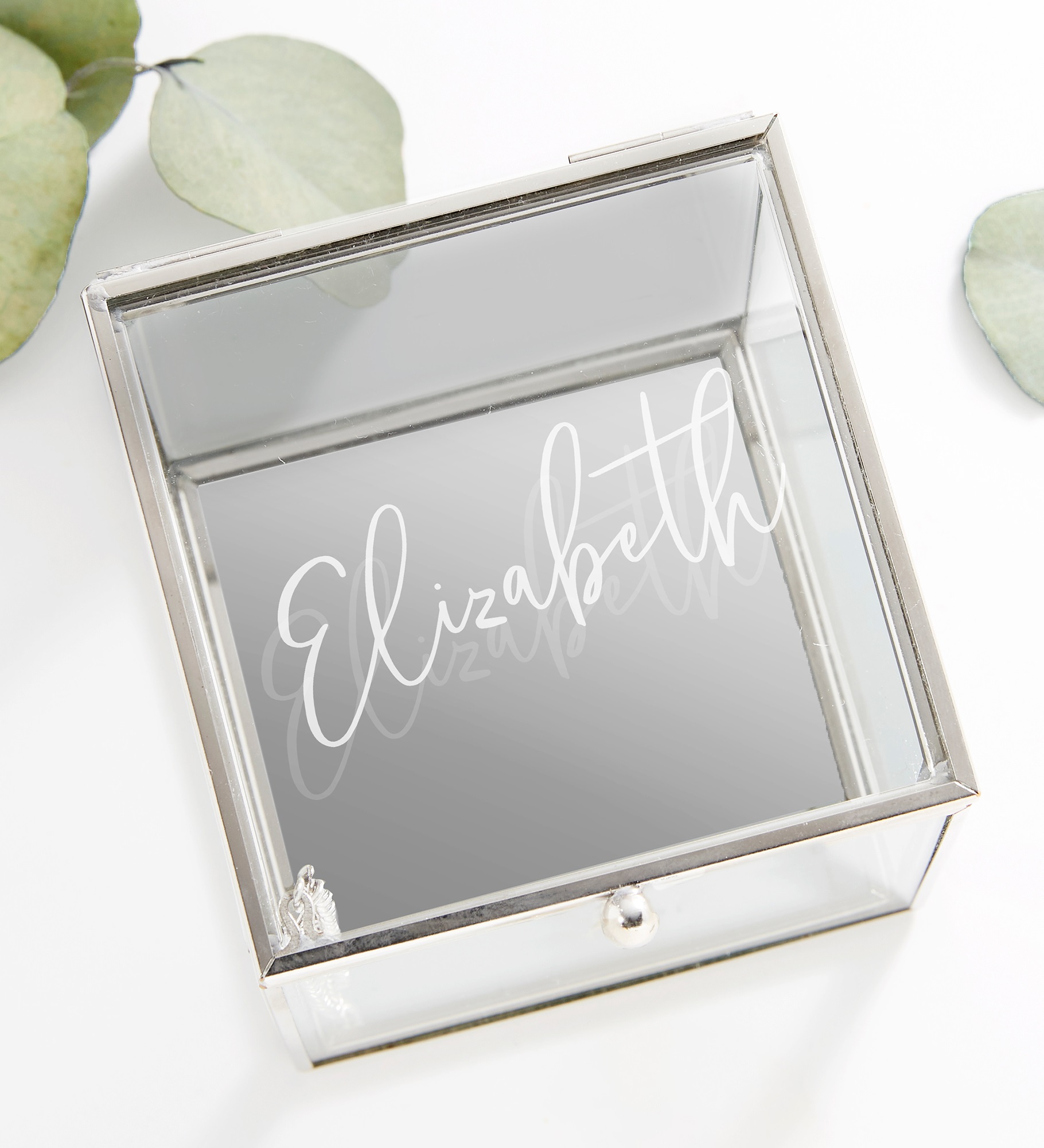 Trendy Script Personalized Glass Jewelry Box 