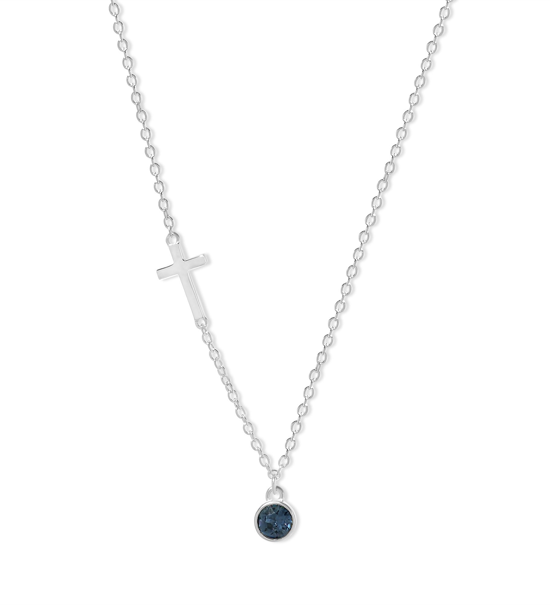 Custom Bezel Set Birthstone Cross Necklace