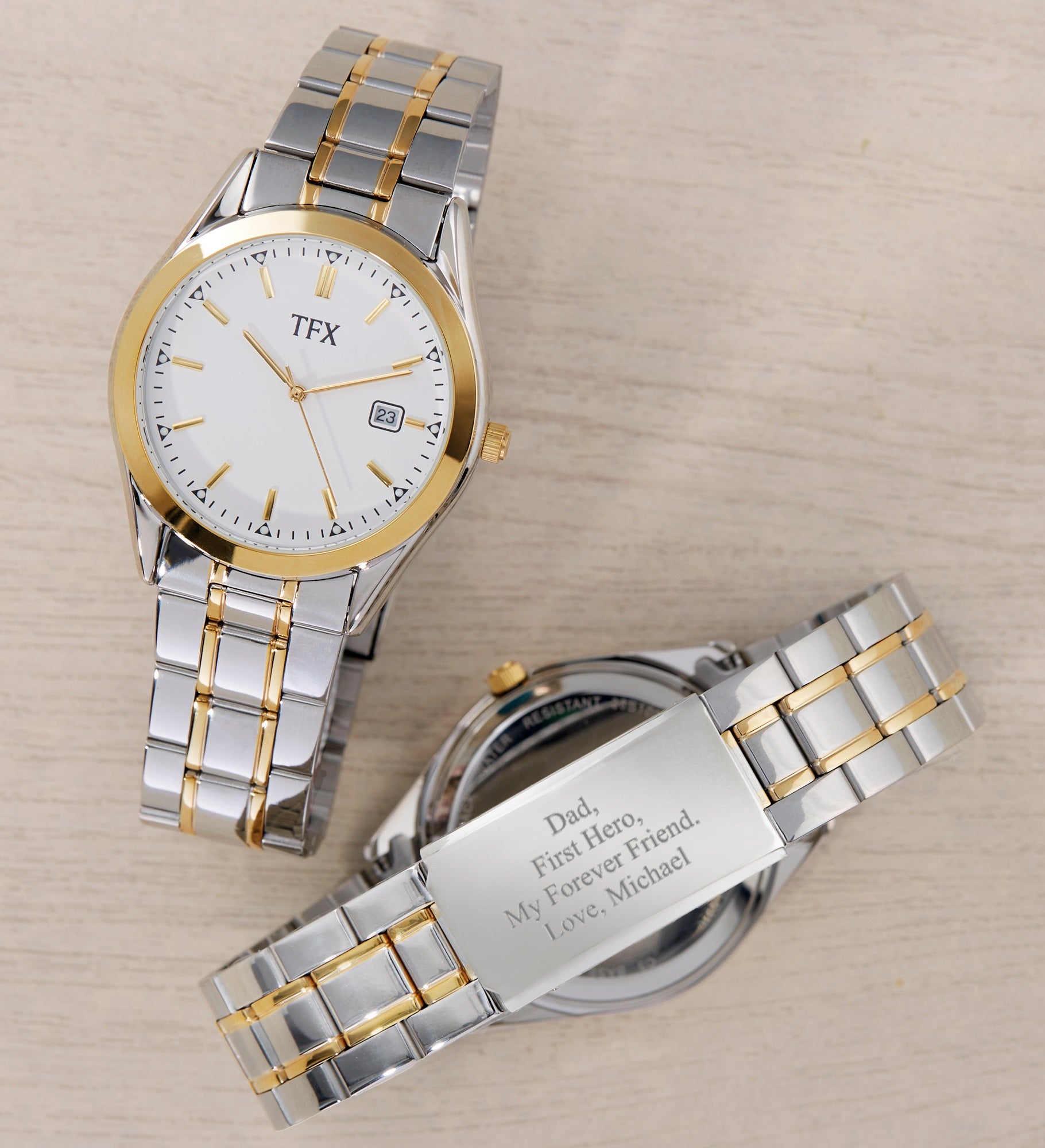 Message to Dad TFX By Bulova Engraved Two Tone Watch