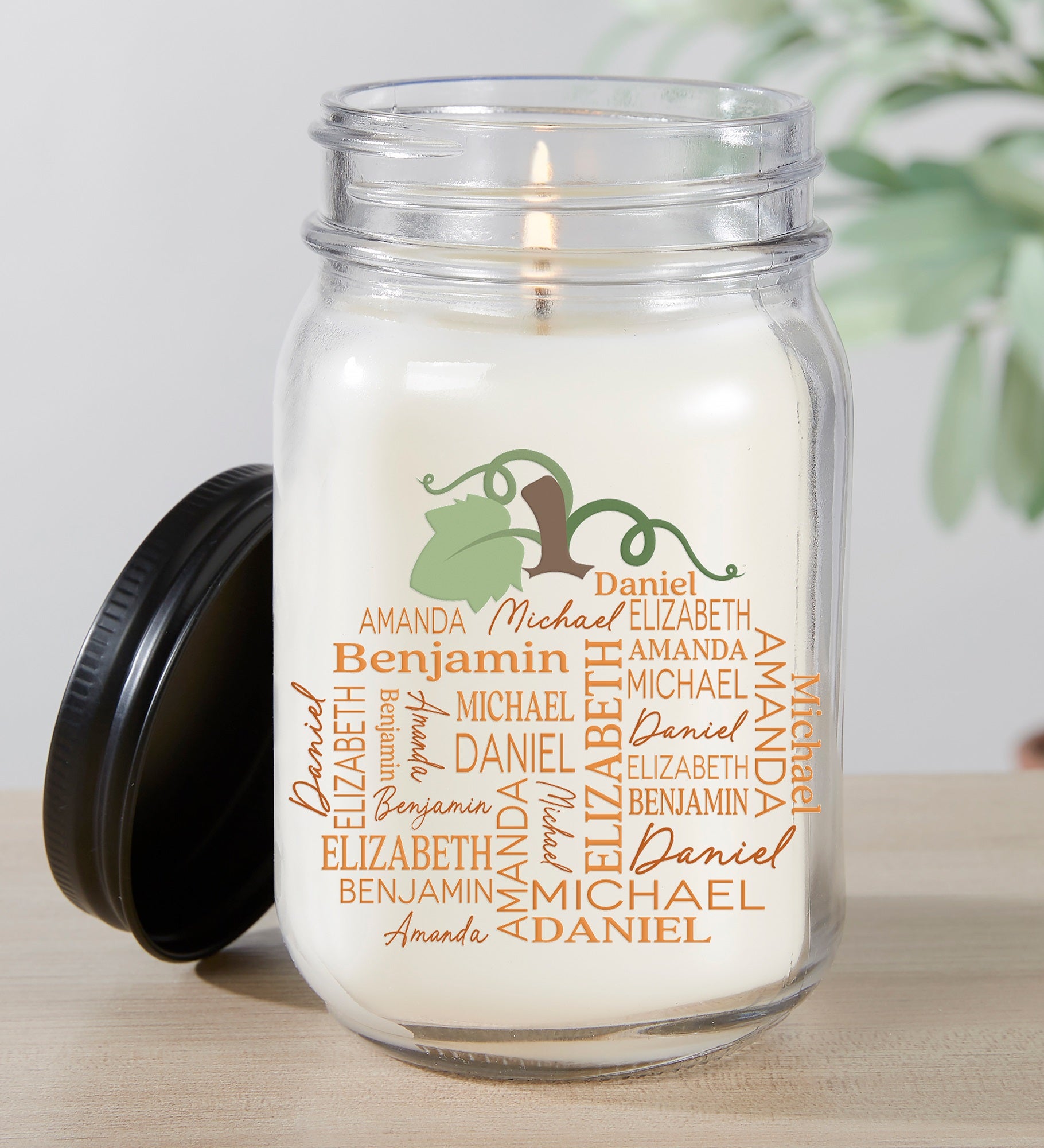 Fall Repeating Name Personalized Farmhouse Candle Jar
