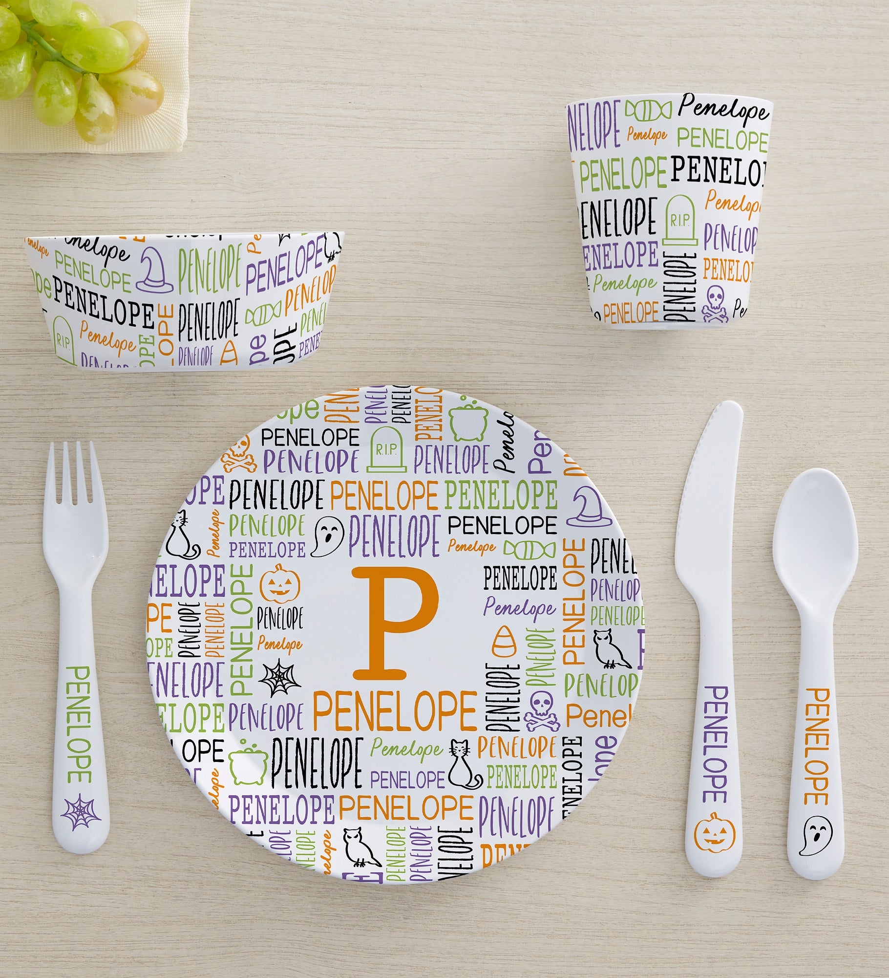 Halloween Repeating Name Personalized Kids Dinnerware