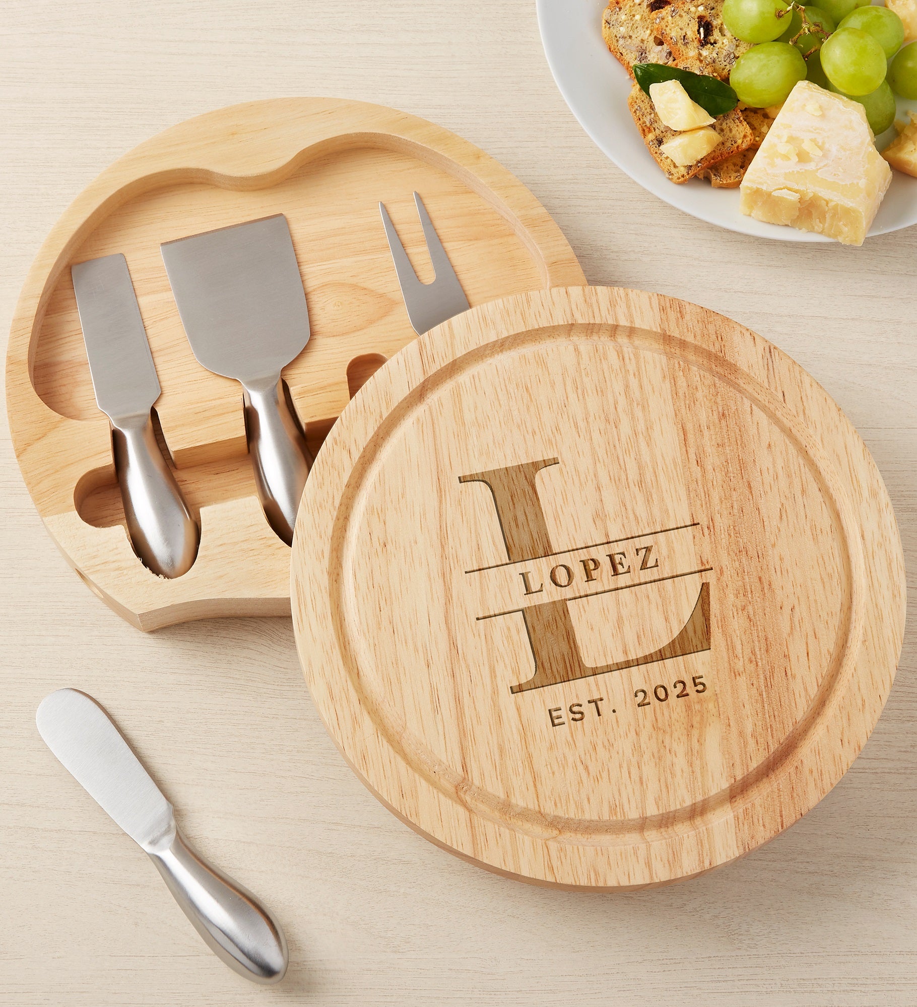 Lavish Last Name Personalized Round Cheese Board & Tool Set