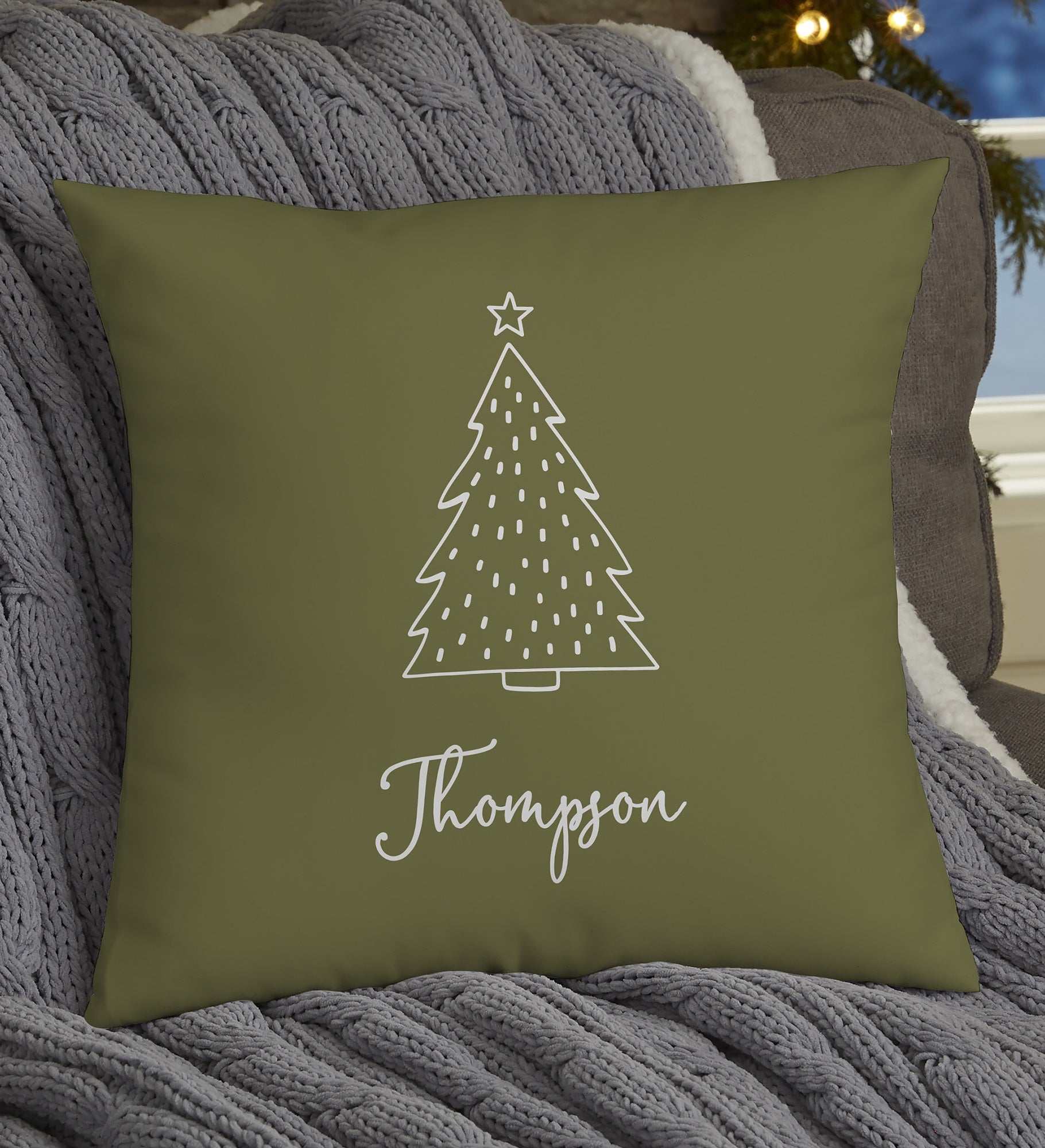 Scripted Christmas Tree Personalized Throw Pillow
