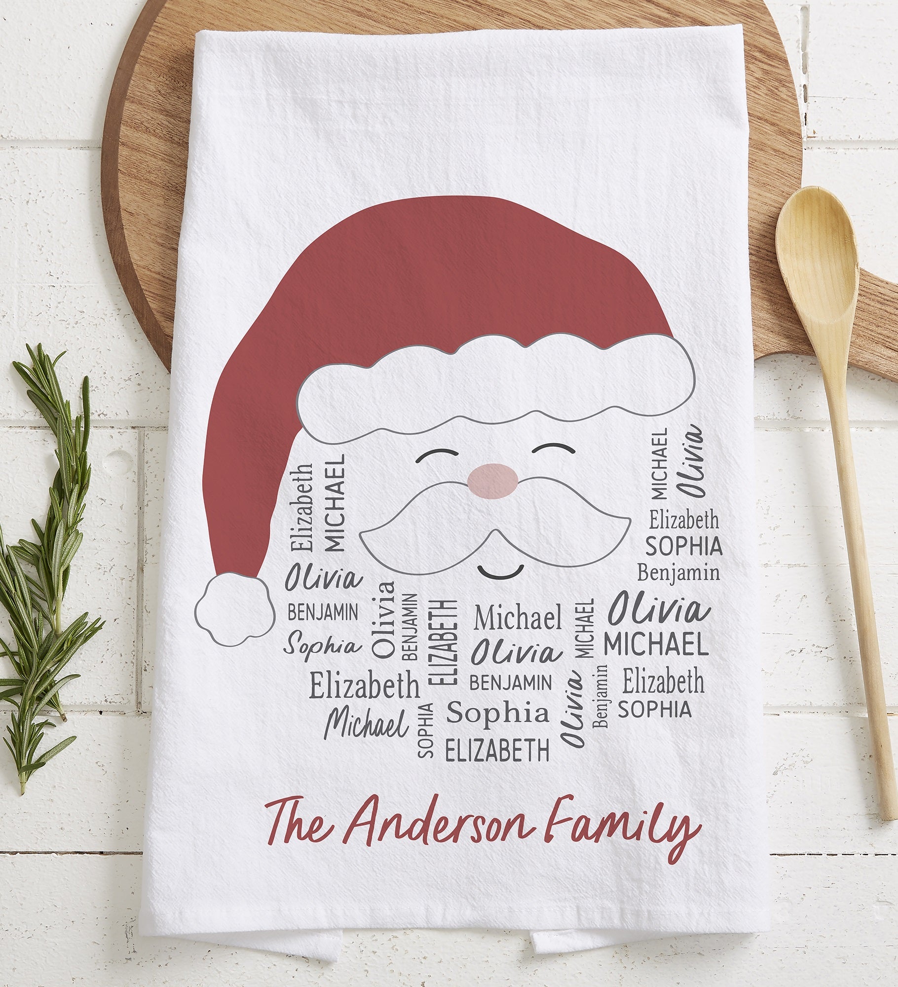 Santa Repeating Name Personalized Christmas Tea Towel