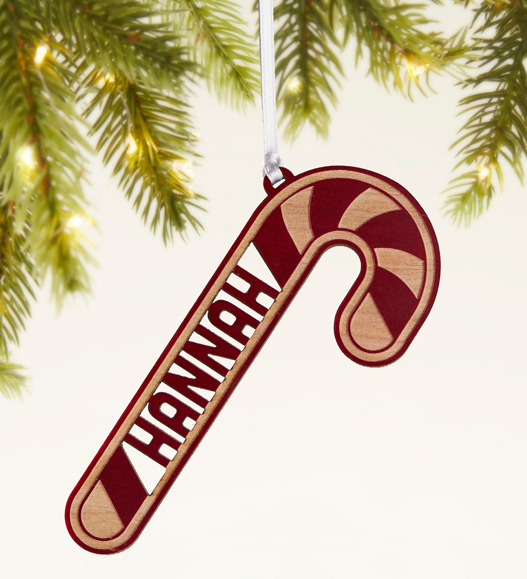 Candy Cane Personalized Wood Ornament