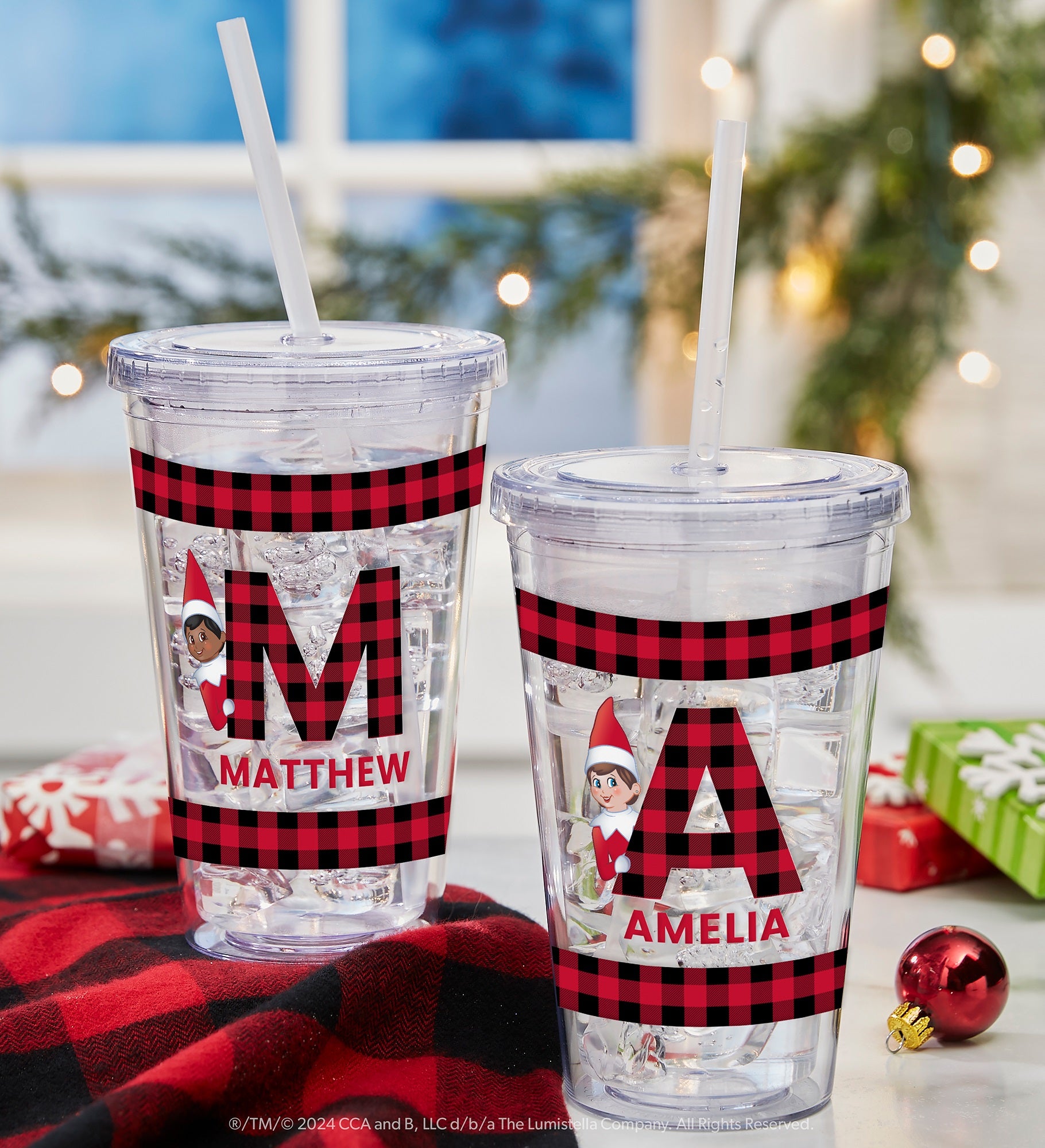 The Elf on the Shelf® Plaid Personalized 17 oz. Insulated Acrylic Tumbler