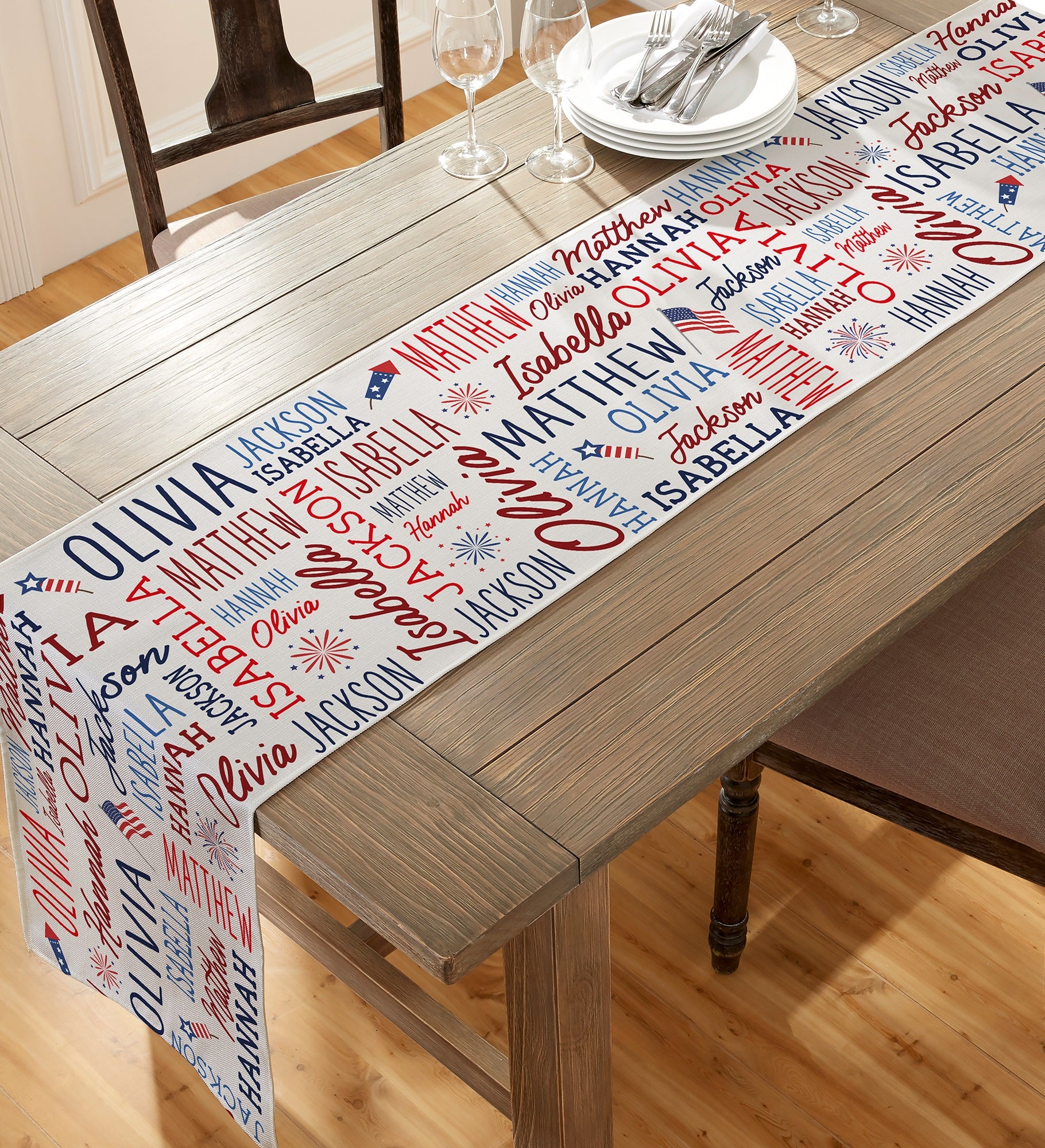 Patriotic Repeating Name Personalized Table Runner
