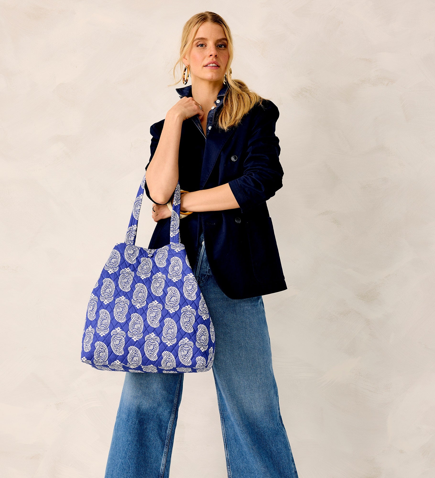 Vera Bradley Embroidered Iconic Paisley Original Tote Deep Ultramarine