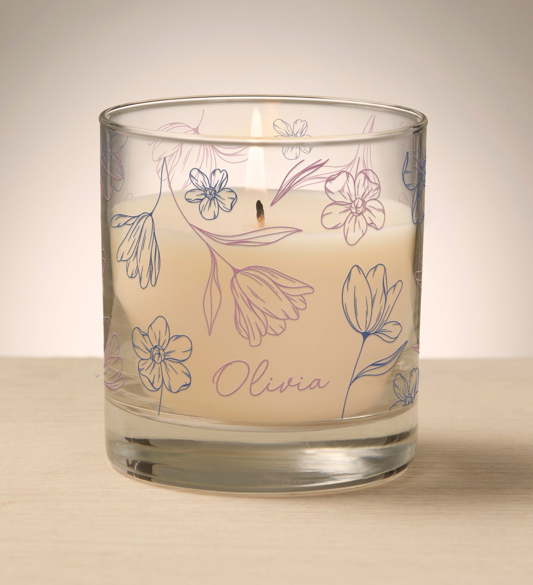 Traced Blooms Personalized 8oz Glass Candle
