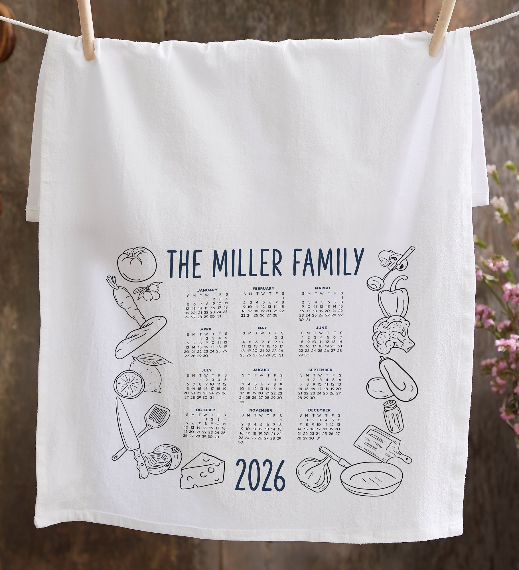Kitchen Seasons Personalized Calendar Tea Towel
