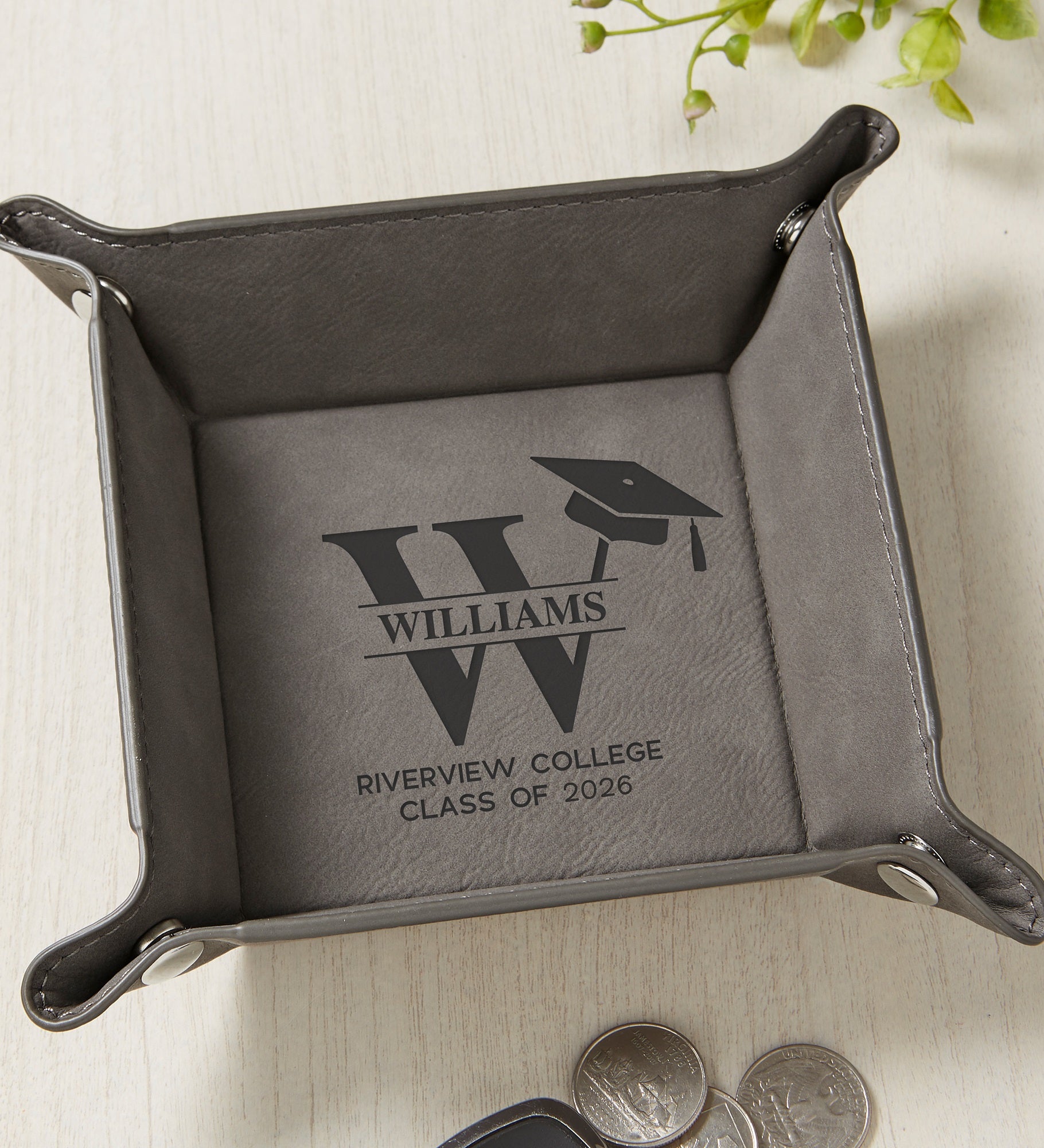 Grad Lavish Name Personalized Vegan Leather Valet Tray