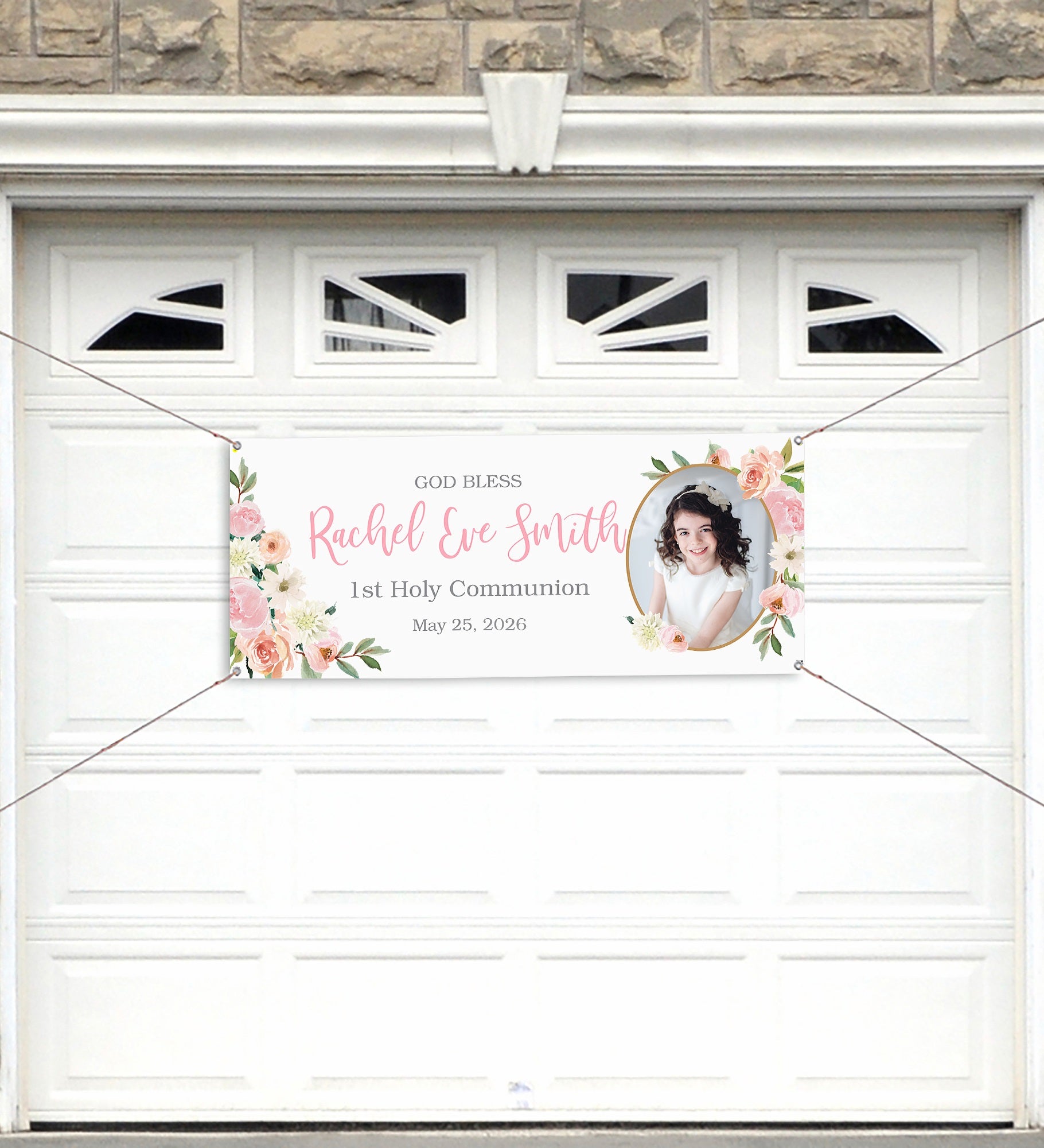 Floral First Communion Personalized Banner