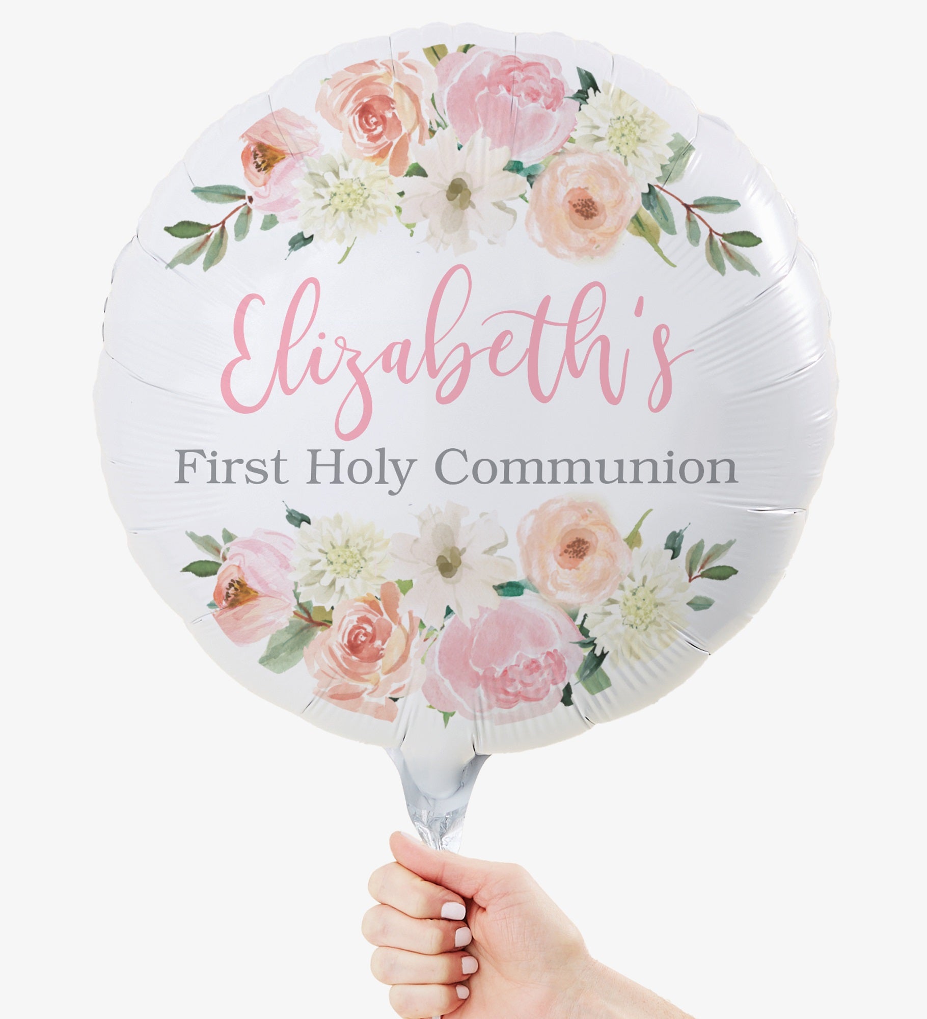 Floral First Communion Personalized 18" Foil Balloon