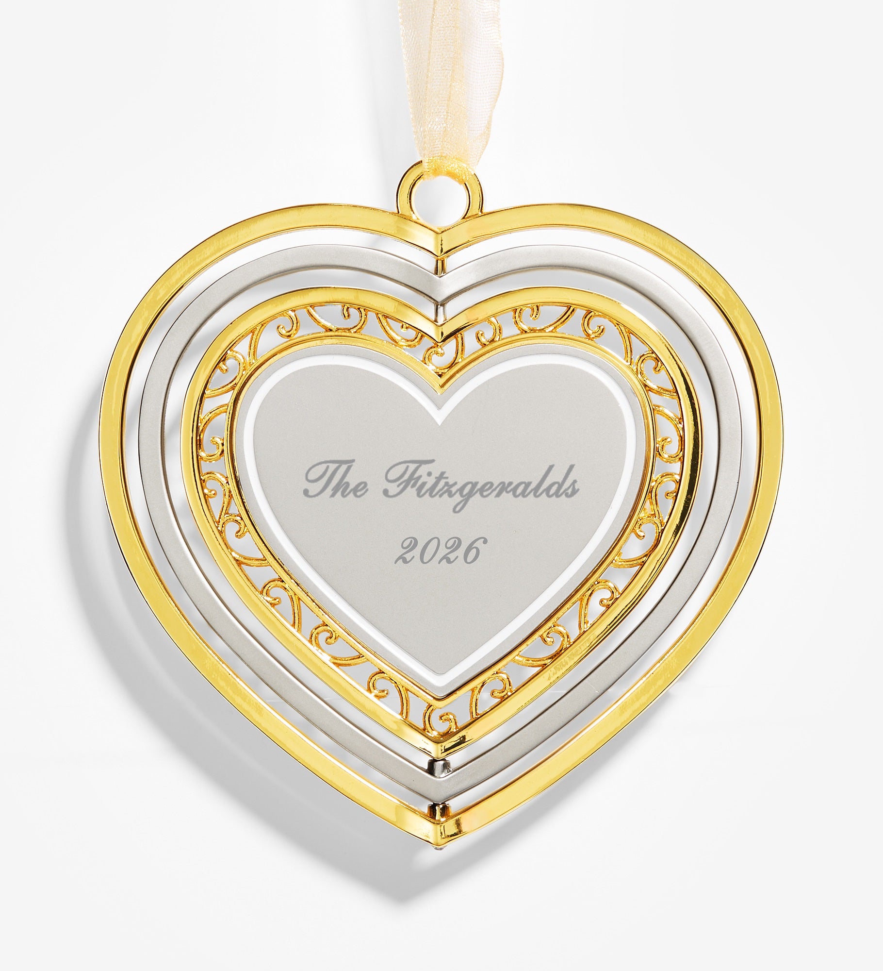 Signature Heart Engraved Spinning Metal Ornament